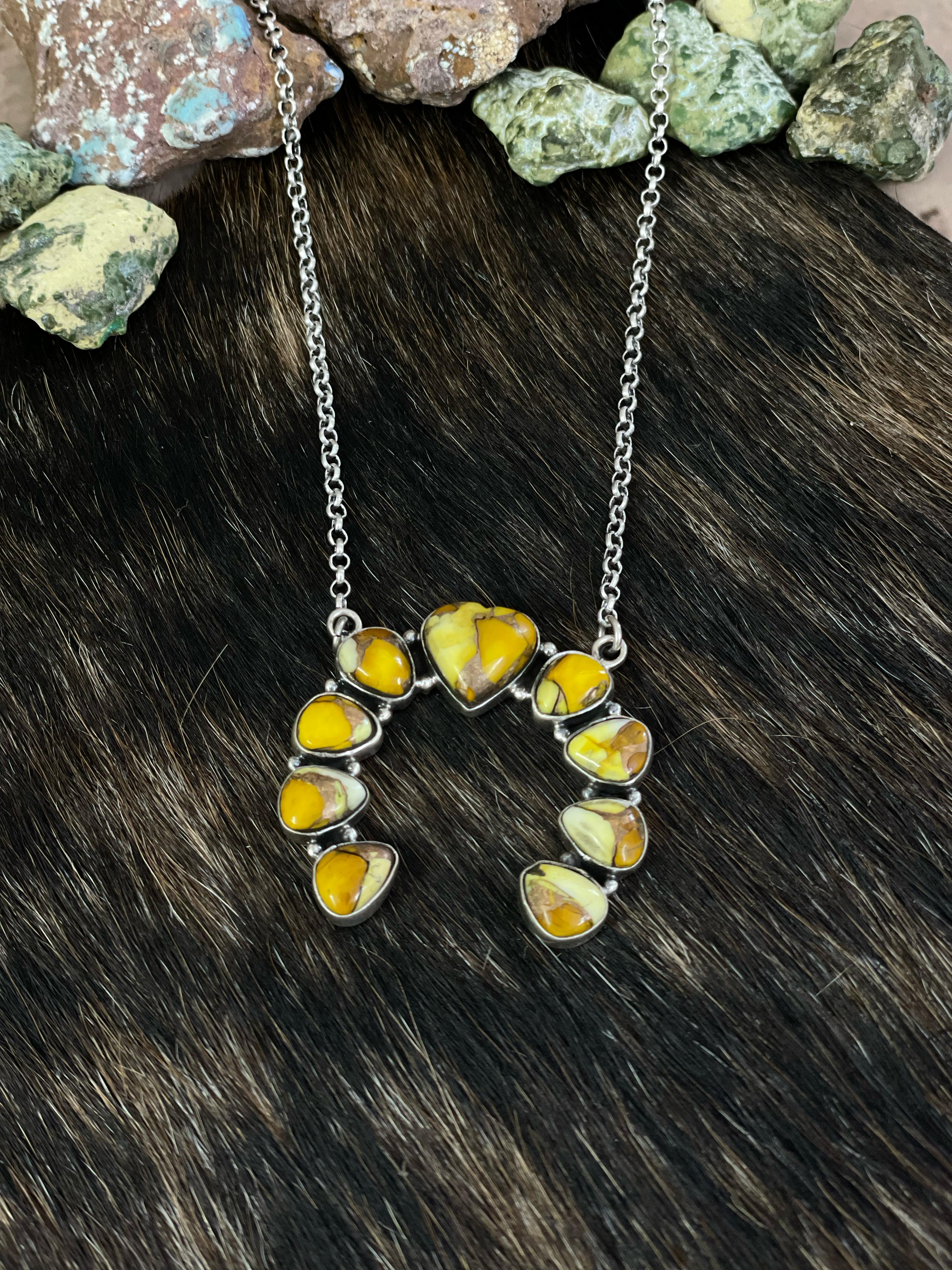 Handmade Sterling Silver Honey Dahlia Necklace with Signed Nizhoni