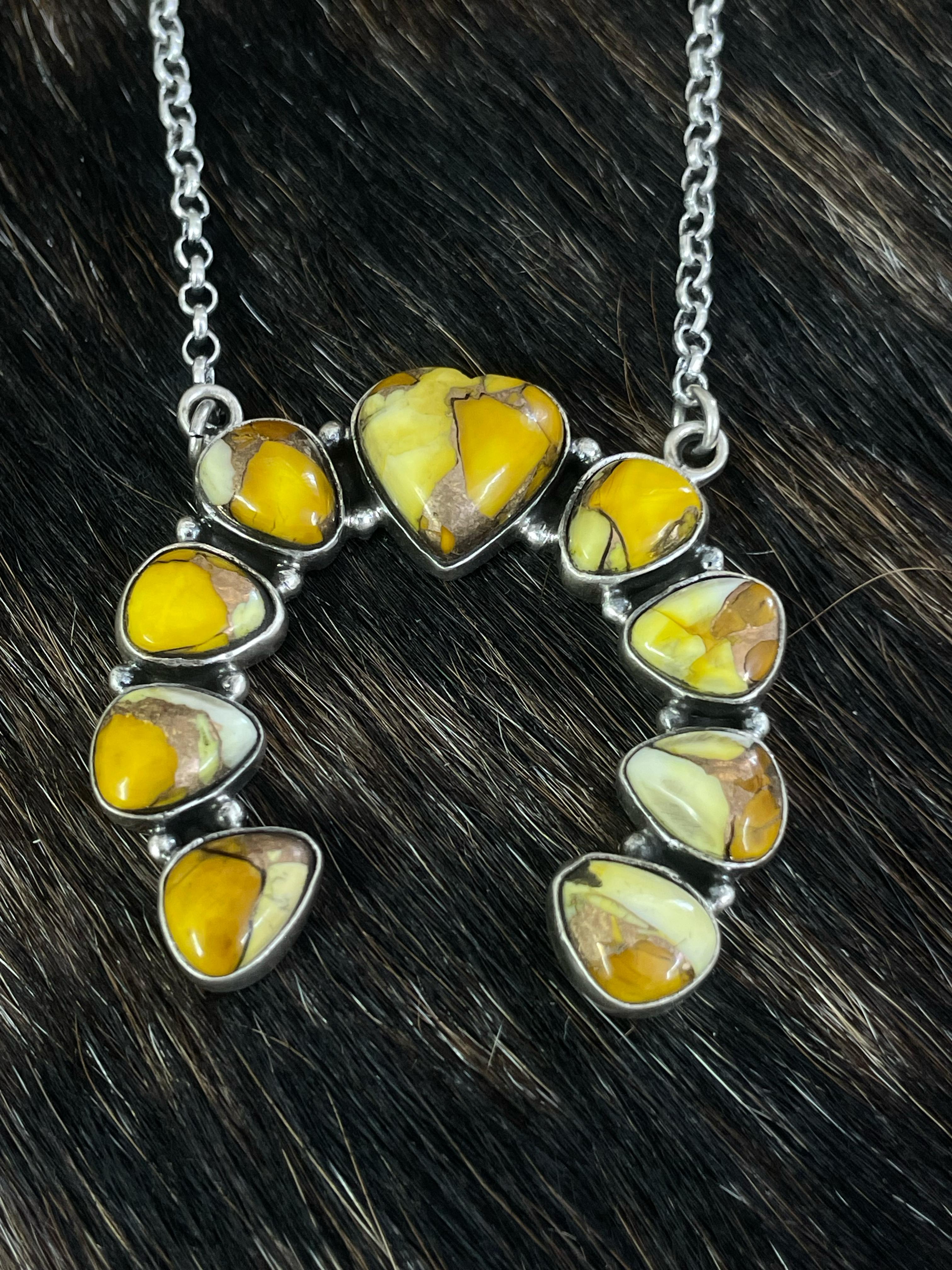 Handmade Sterling Silver Honey Dahlia Necklace with Signed Nizhoni