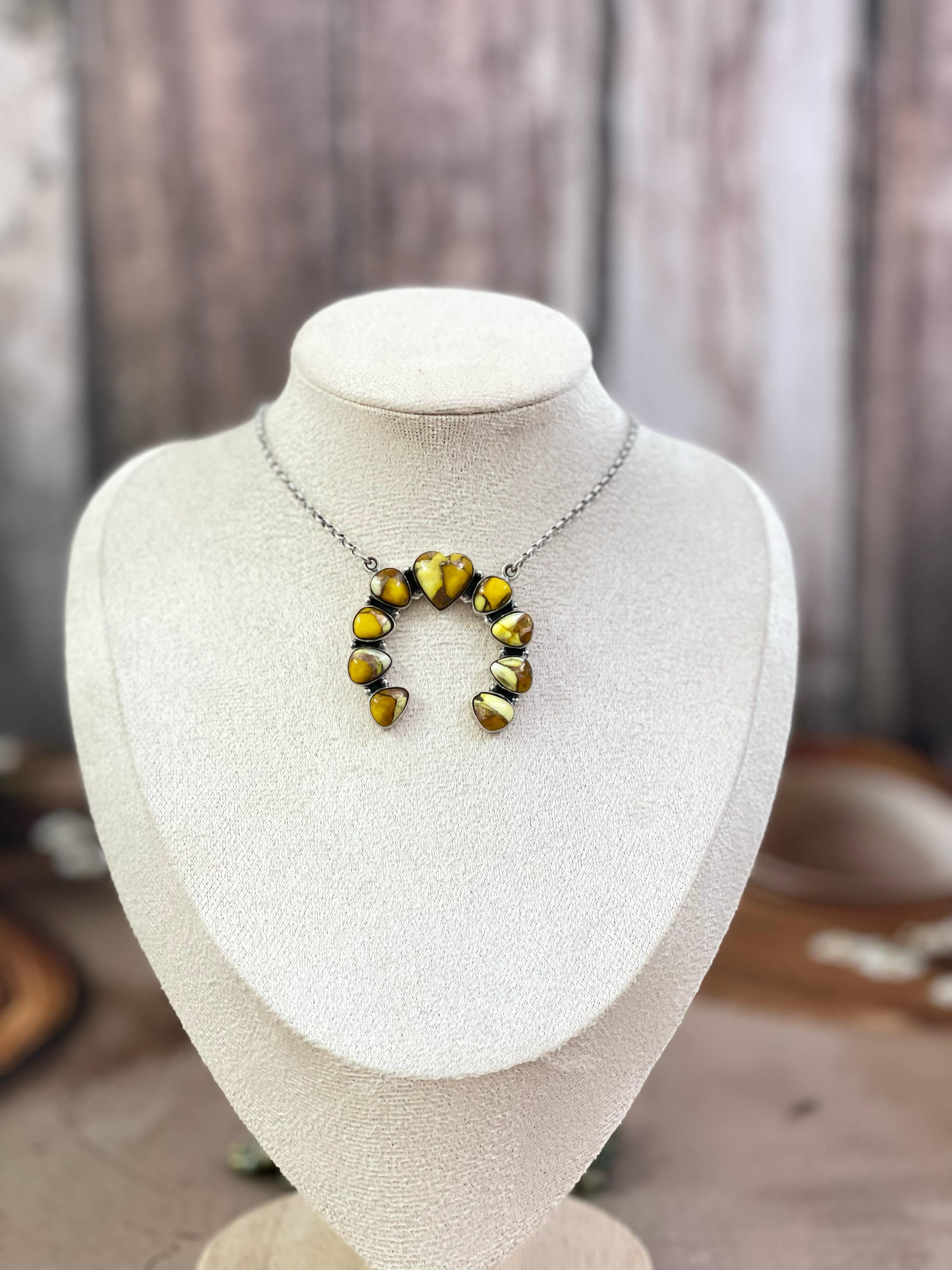 Handmade Sterling Silver Honey Dahlia Necklace with Signed Nizhoni