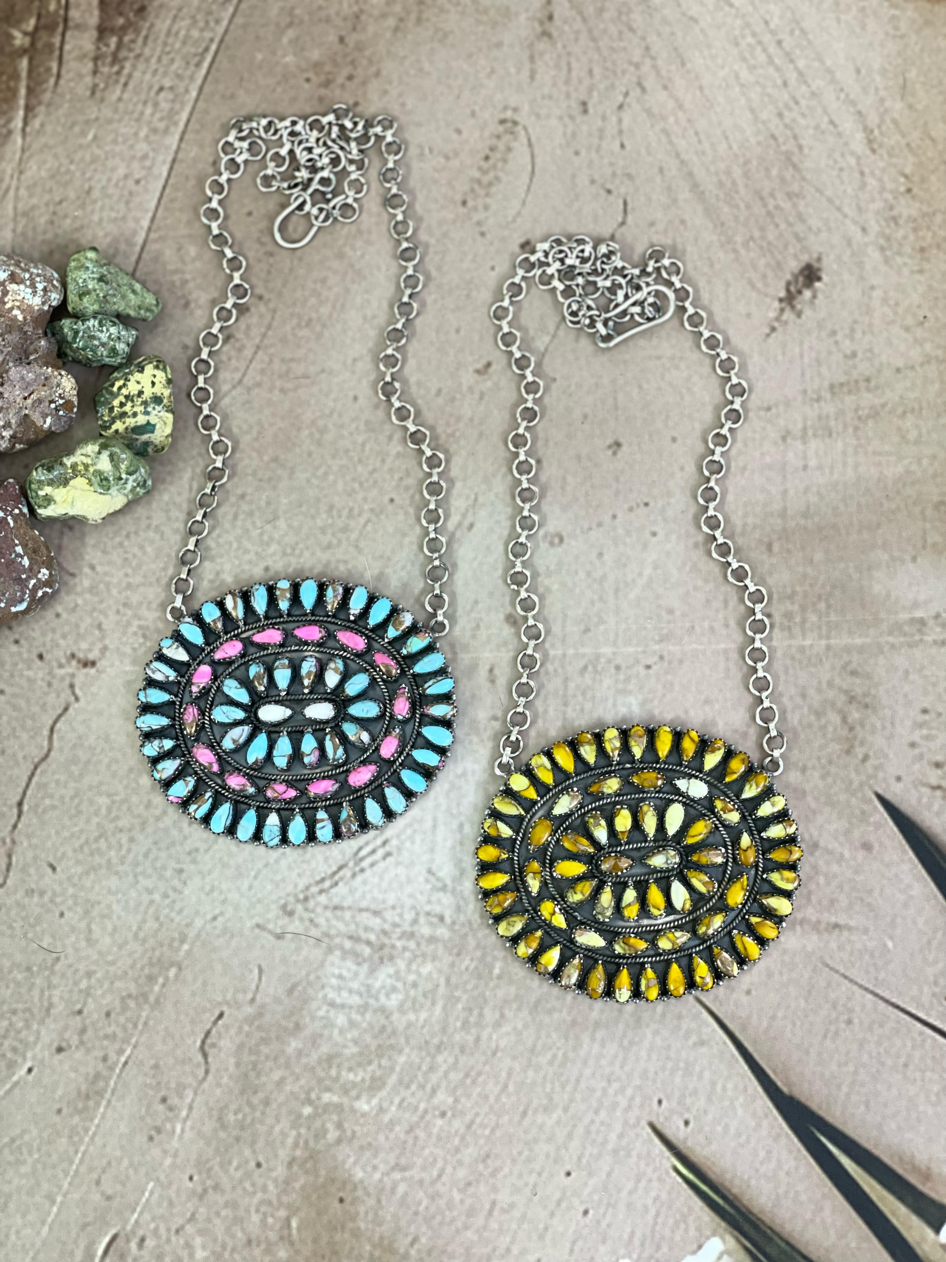 Handmade Sterling Silver Cotton Candy, Honey Dahlia Necklace with Signed Nizhoni