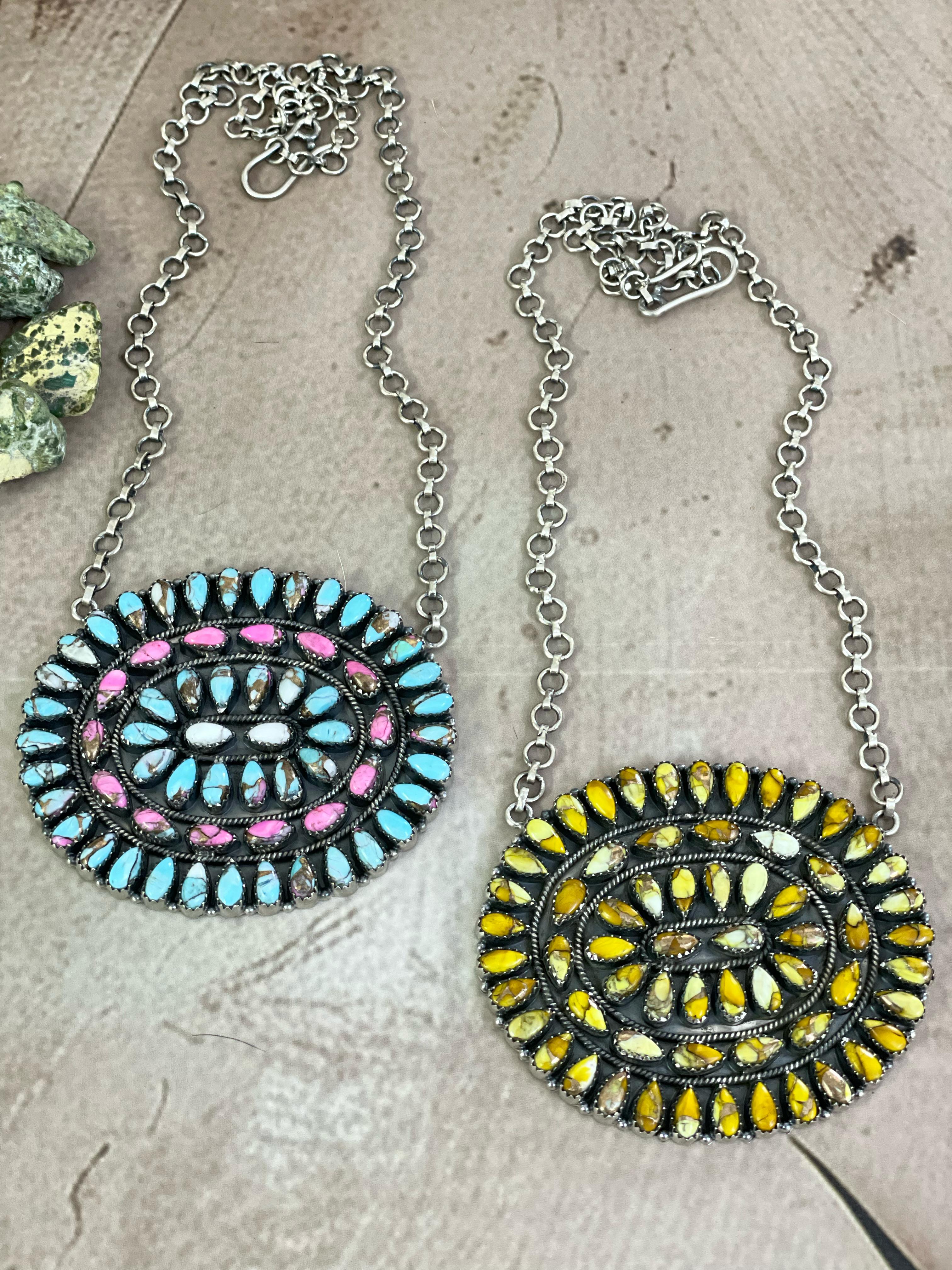 Handmade Sterling Silver Cotton Candy, Honey Dahlia Necklace with Signed Nizhoni