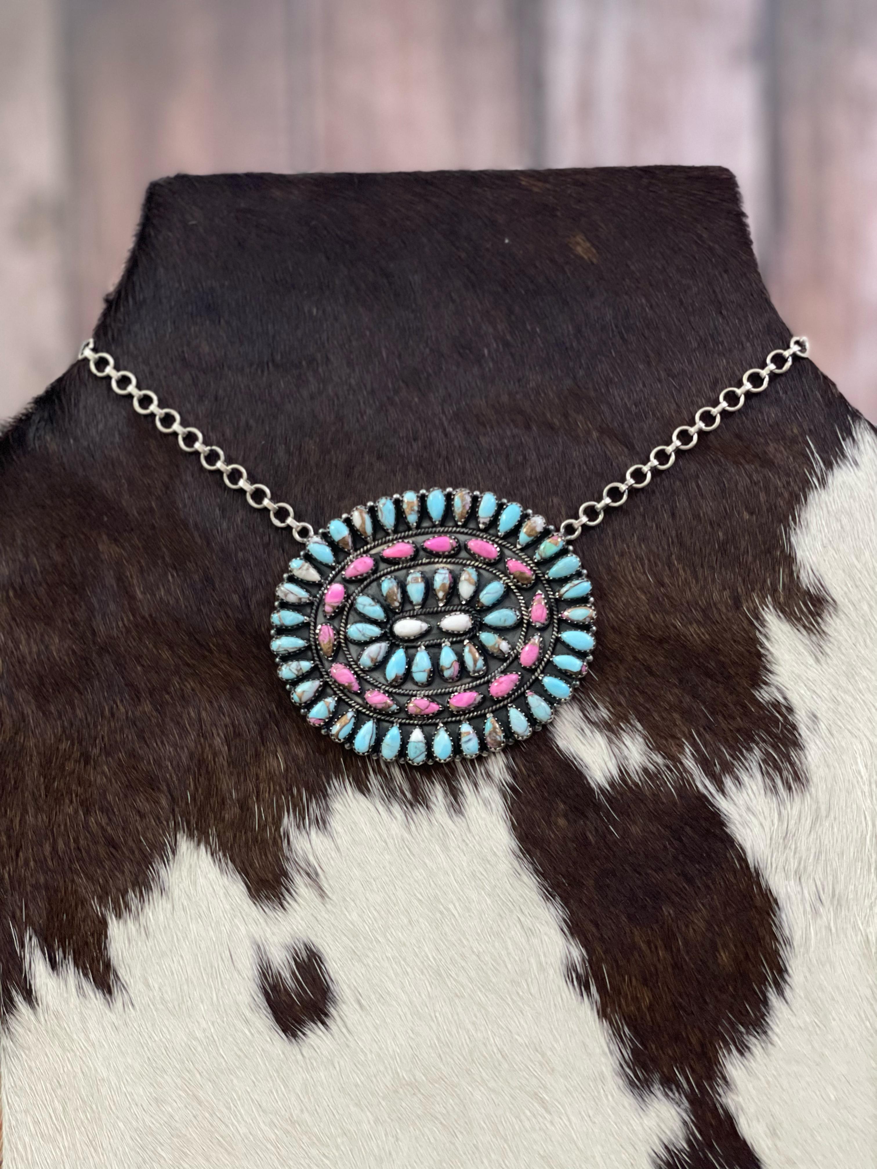 Handmade Sterling Silver Cotton Candy, Honey Dahlia Necklace with Signed Nizhoni