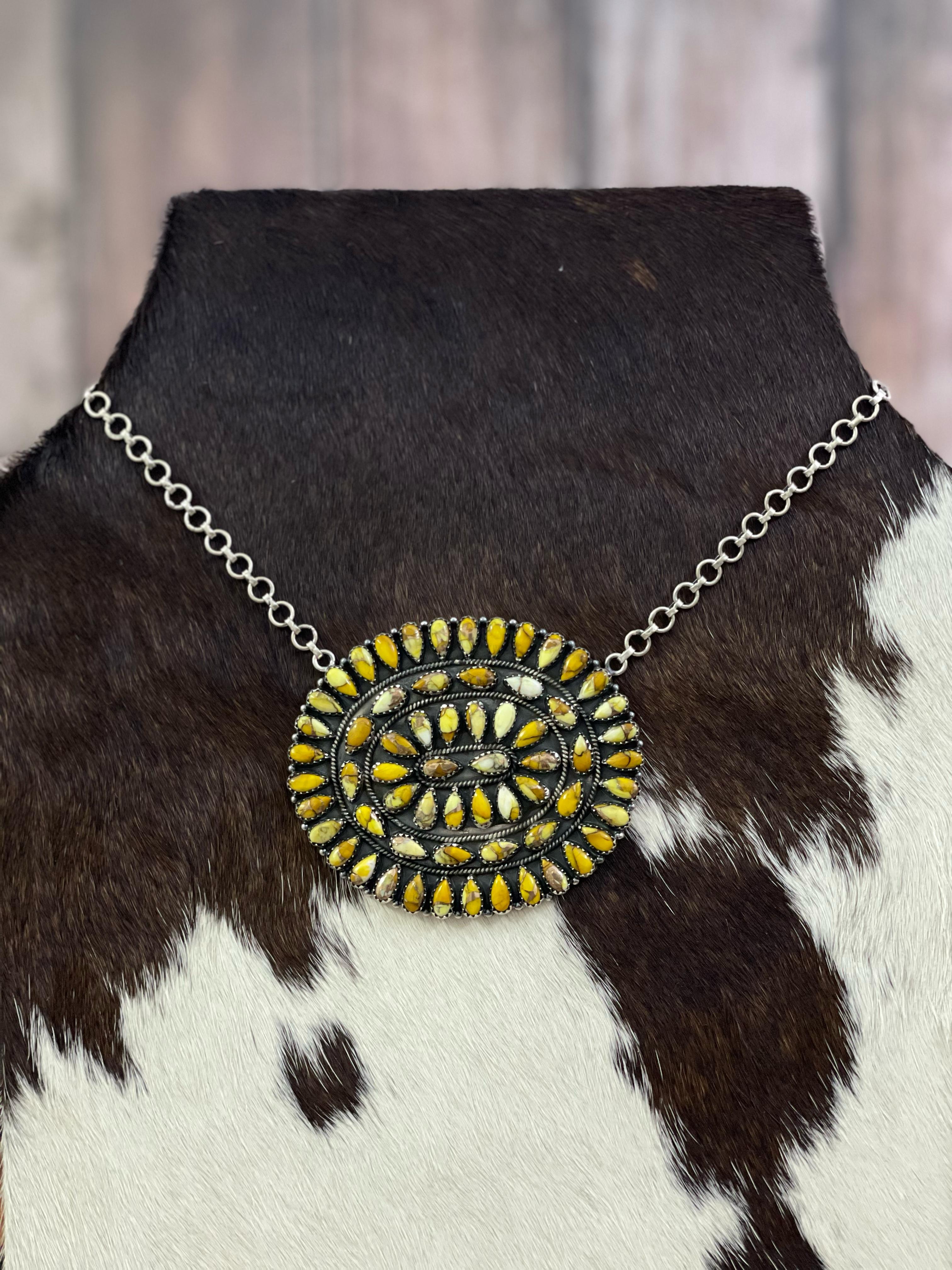 Handmade Sterling Silver Cotton Candy, Honey Dahlia Necklace with Signed Nizhoni