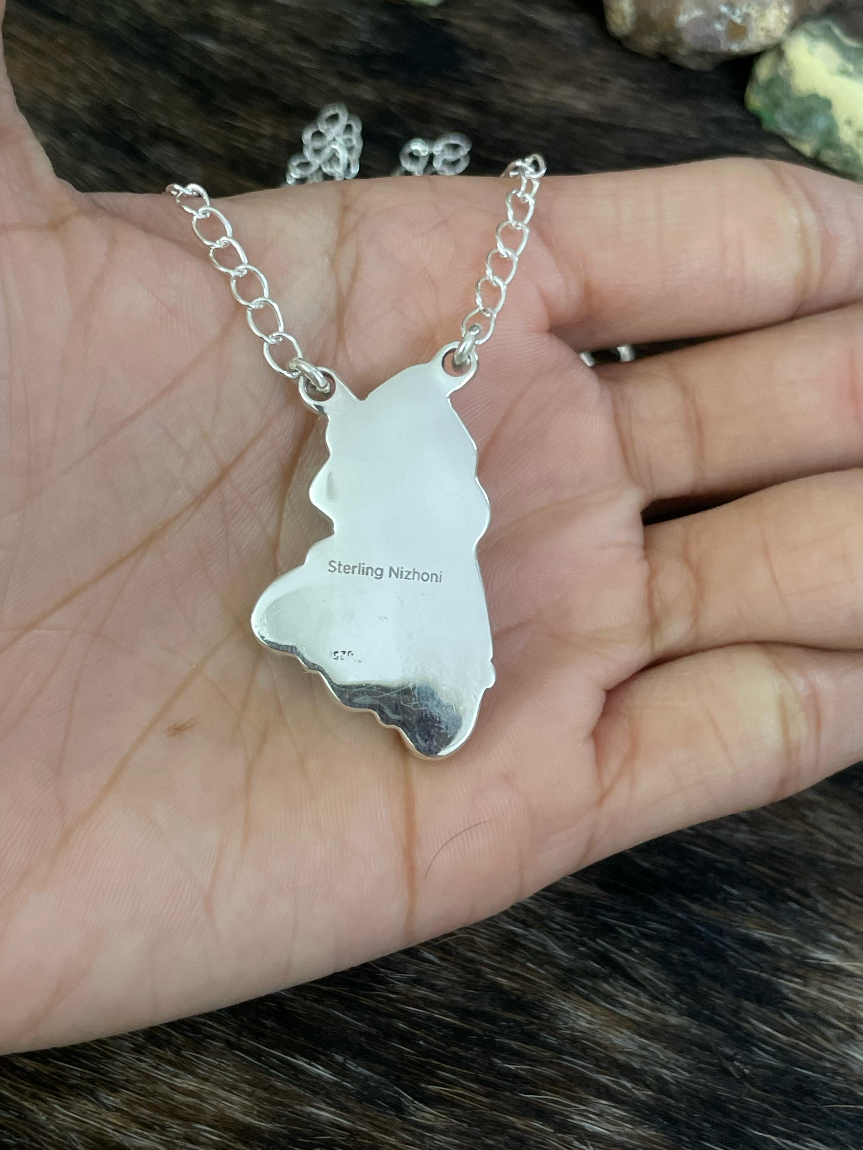 Handmade Sterling Silver Cotton Candy Turquoise Necklace with Signed Nizhoni