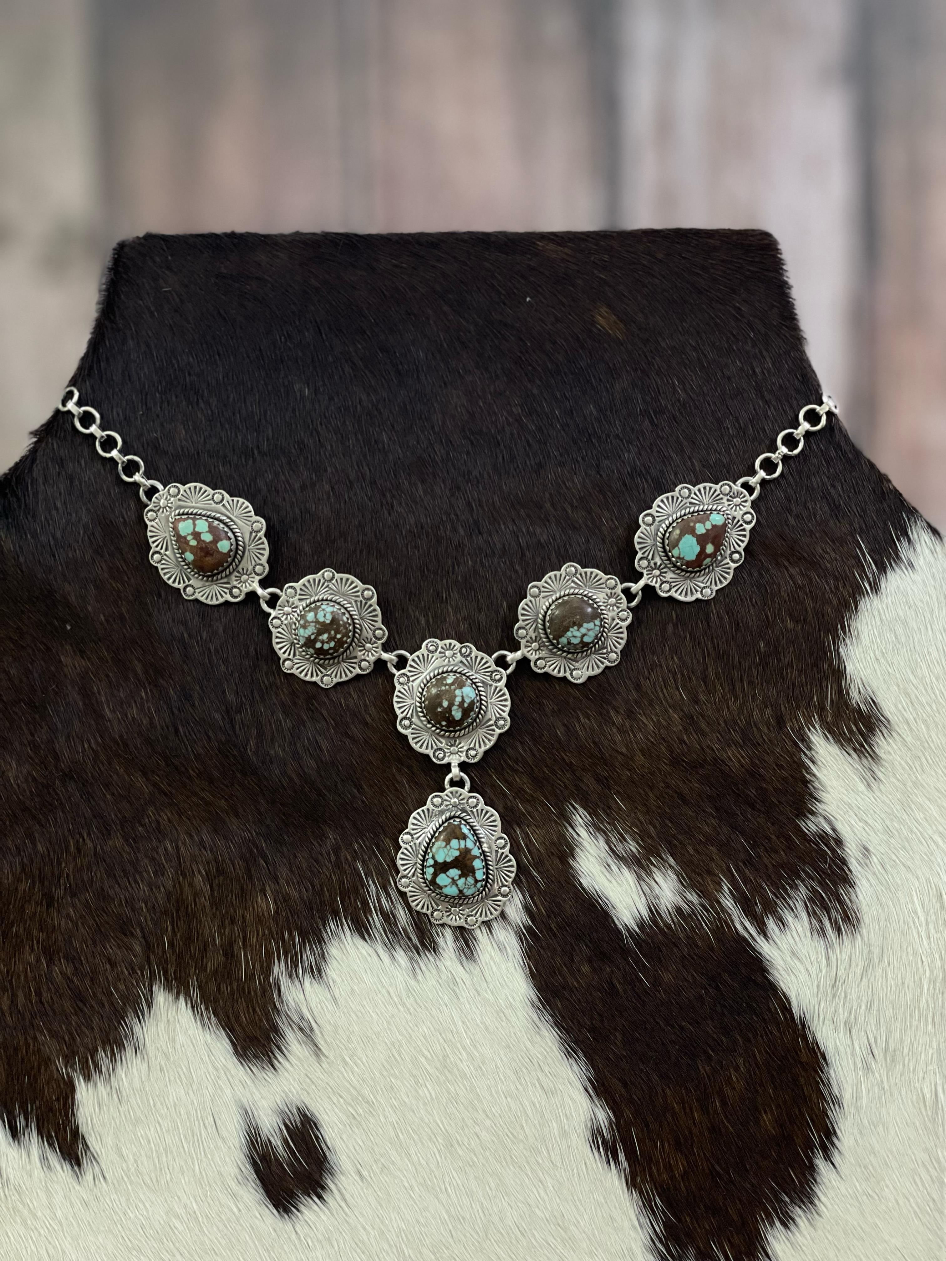 Handmade Sterling Silver Number 8 Turquoise Necklace with Signed Nizhoni