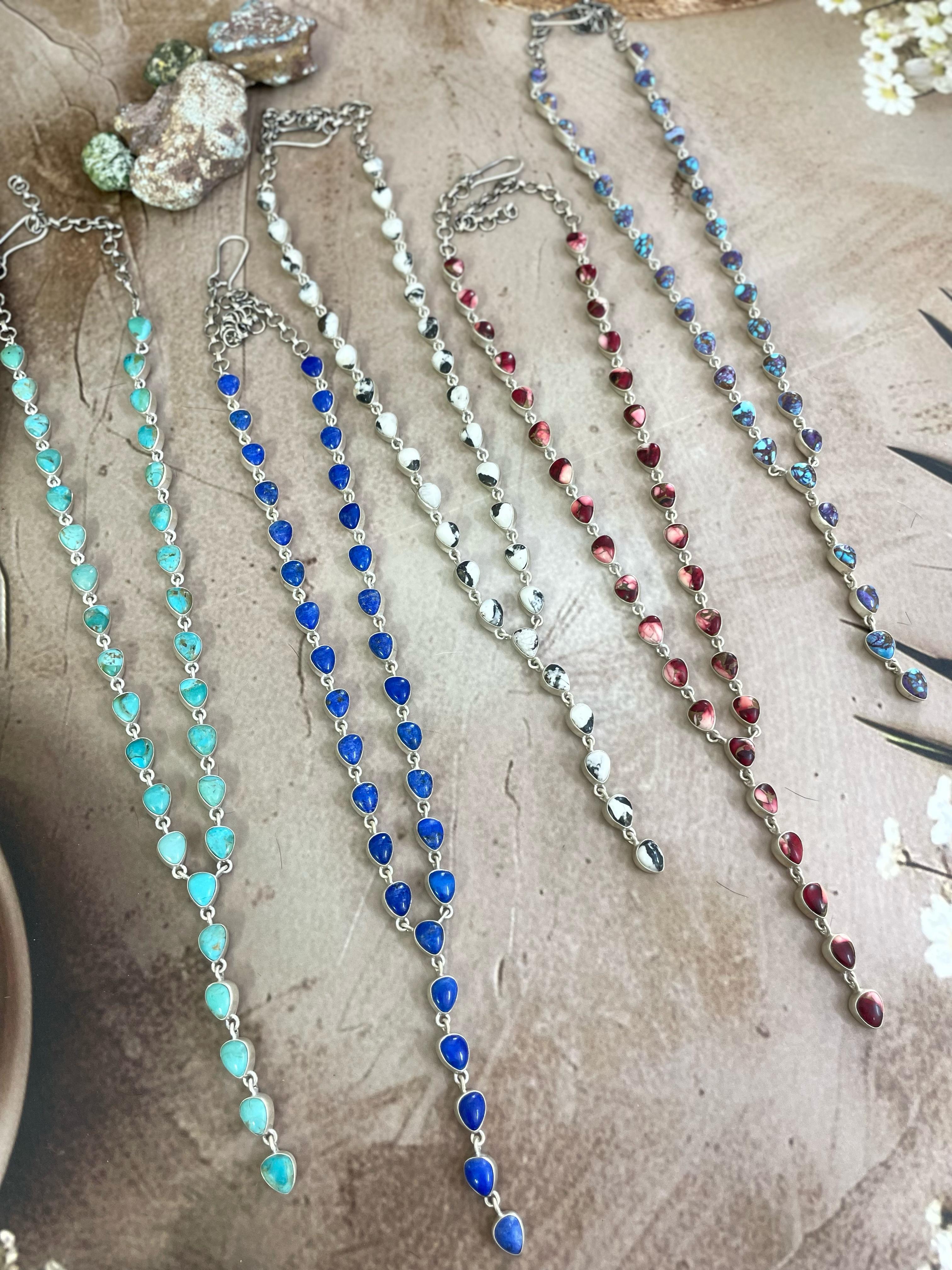 Handmade Sterling Silver Multi Gemstone Necklace with Signed Nizhoni