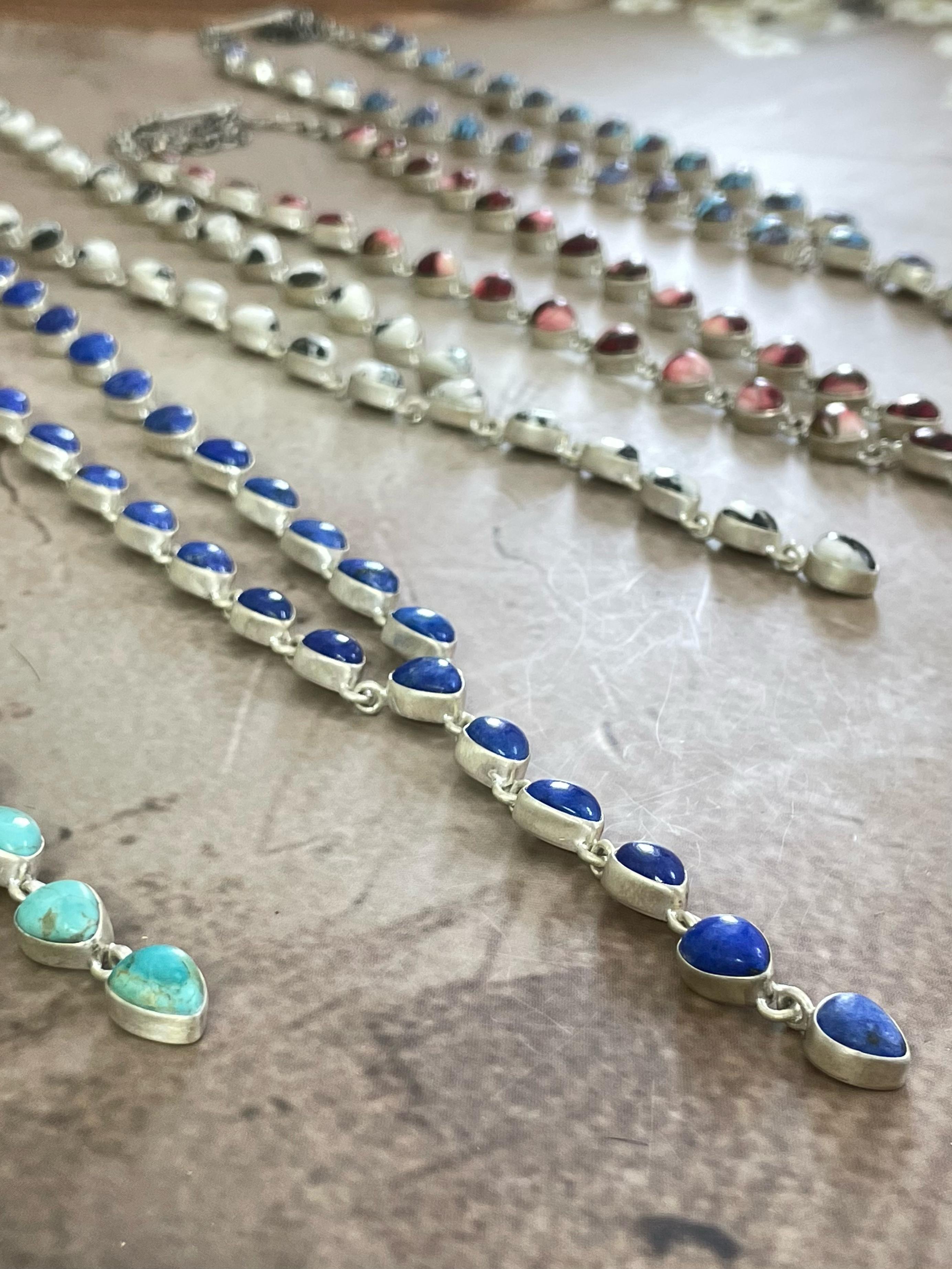 Handmade Sterling Silver Multi Gemstone Necklace with Signed Nizhoni