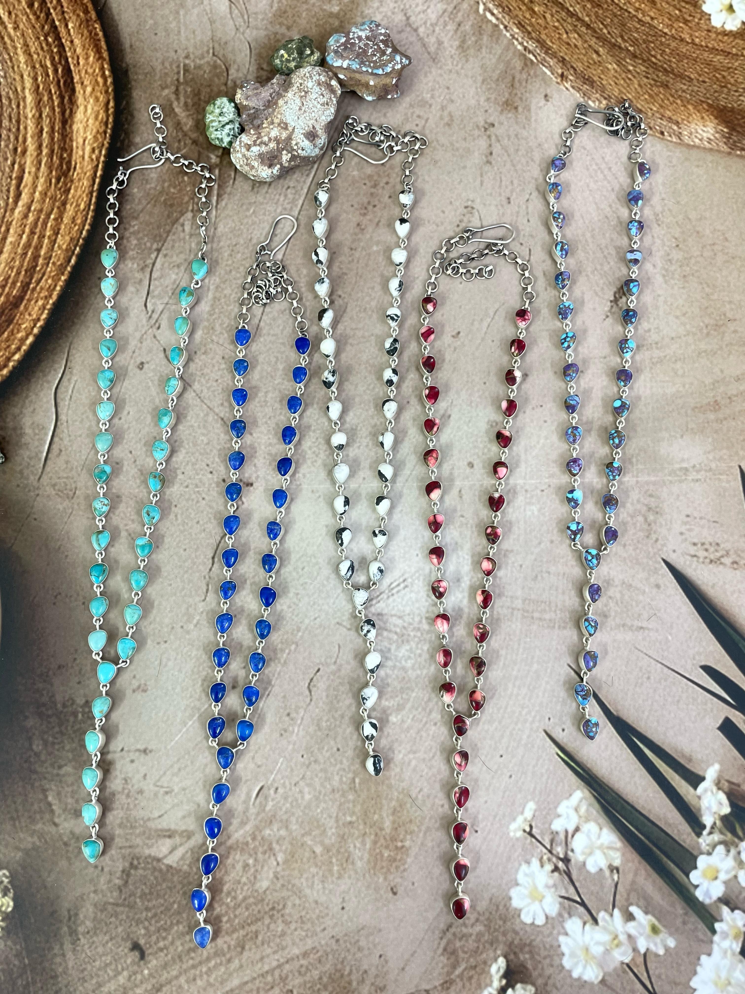 Handmade Sterling Silver Multi Gemstone Necklace with Signed Nizhoni