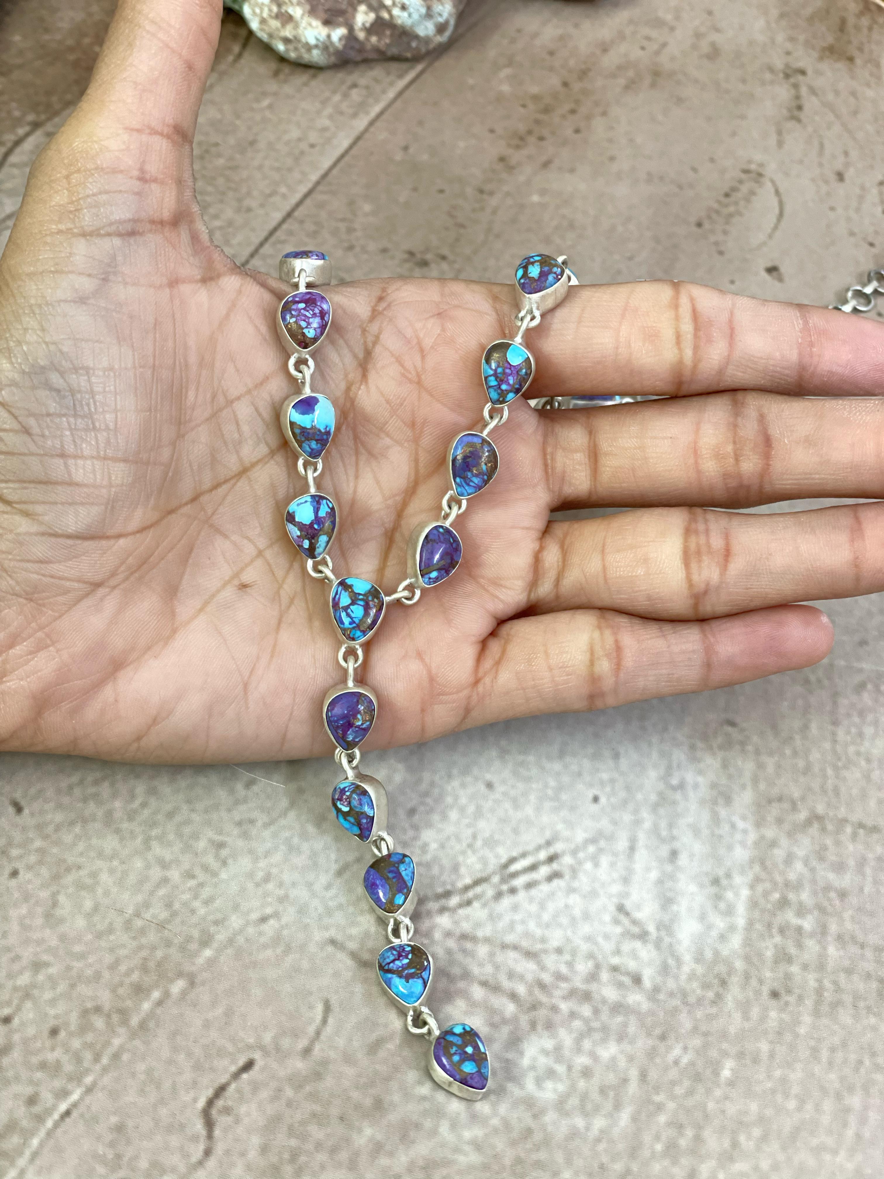 Handmade Sterling Silver Multi Gemstone Necklace with Signed Nizhoni