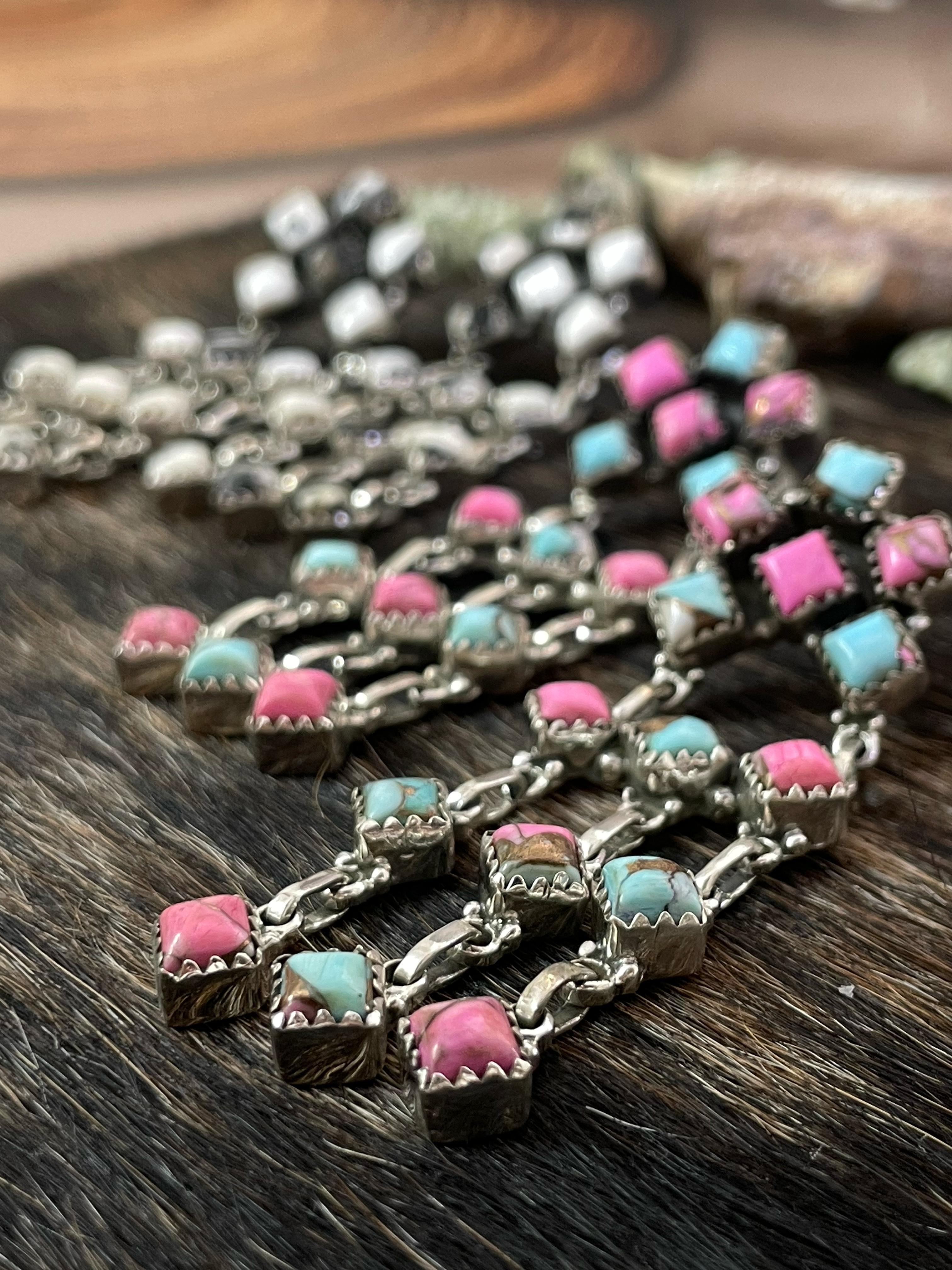 Handmade Sterling Silver Cotton Candy, White Buffalo Post Earrings with Signed Nizhoni