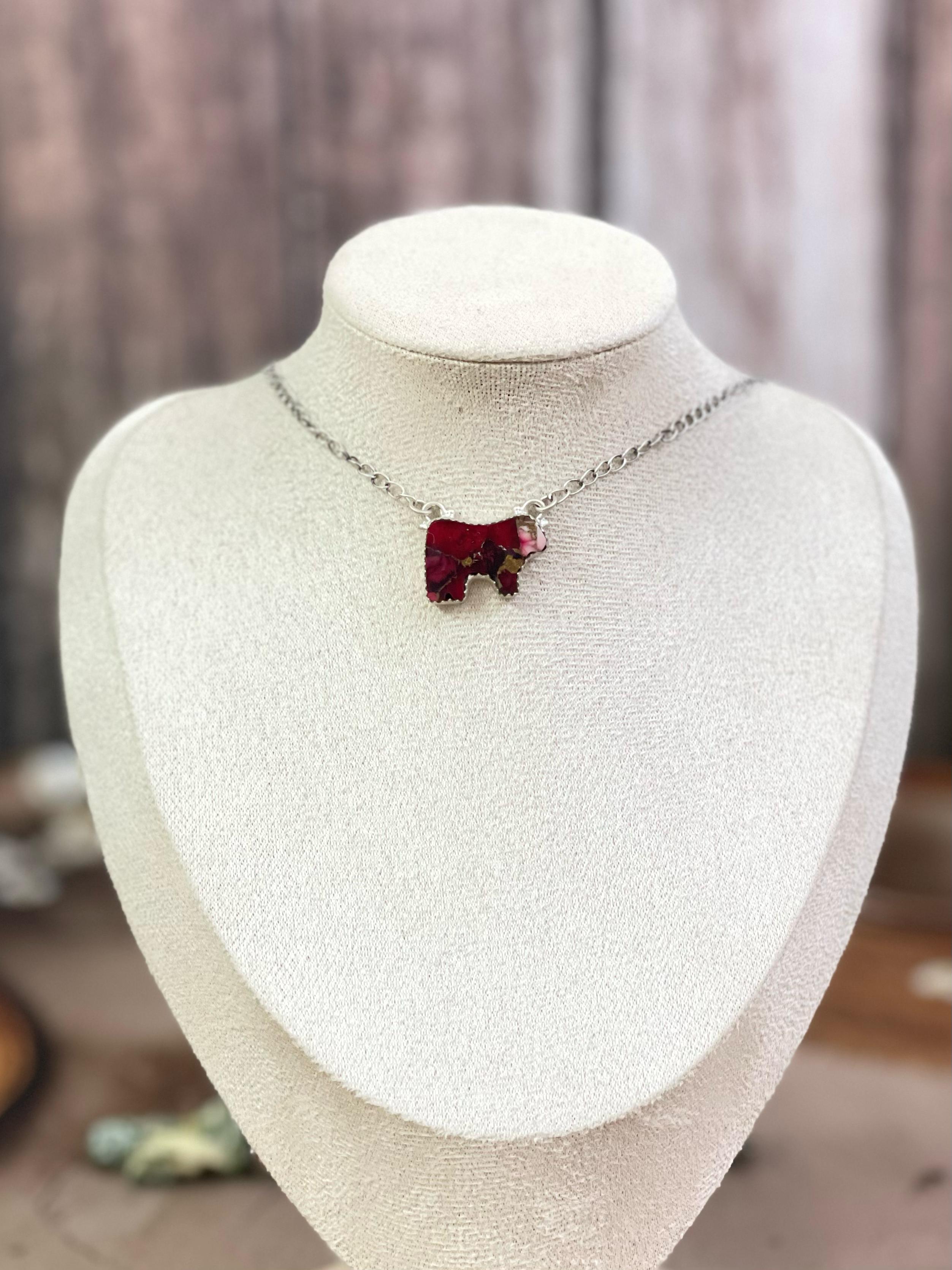 Handmade Sterling Silver Multi Gemstone Bull Necklace with Signed Nizhoni