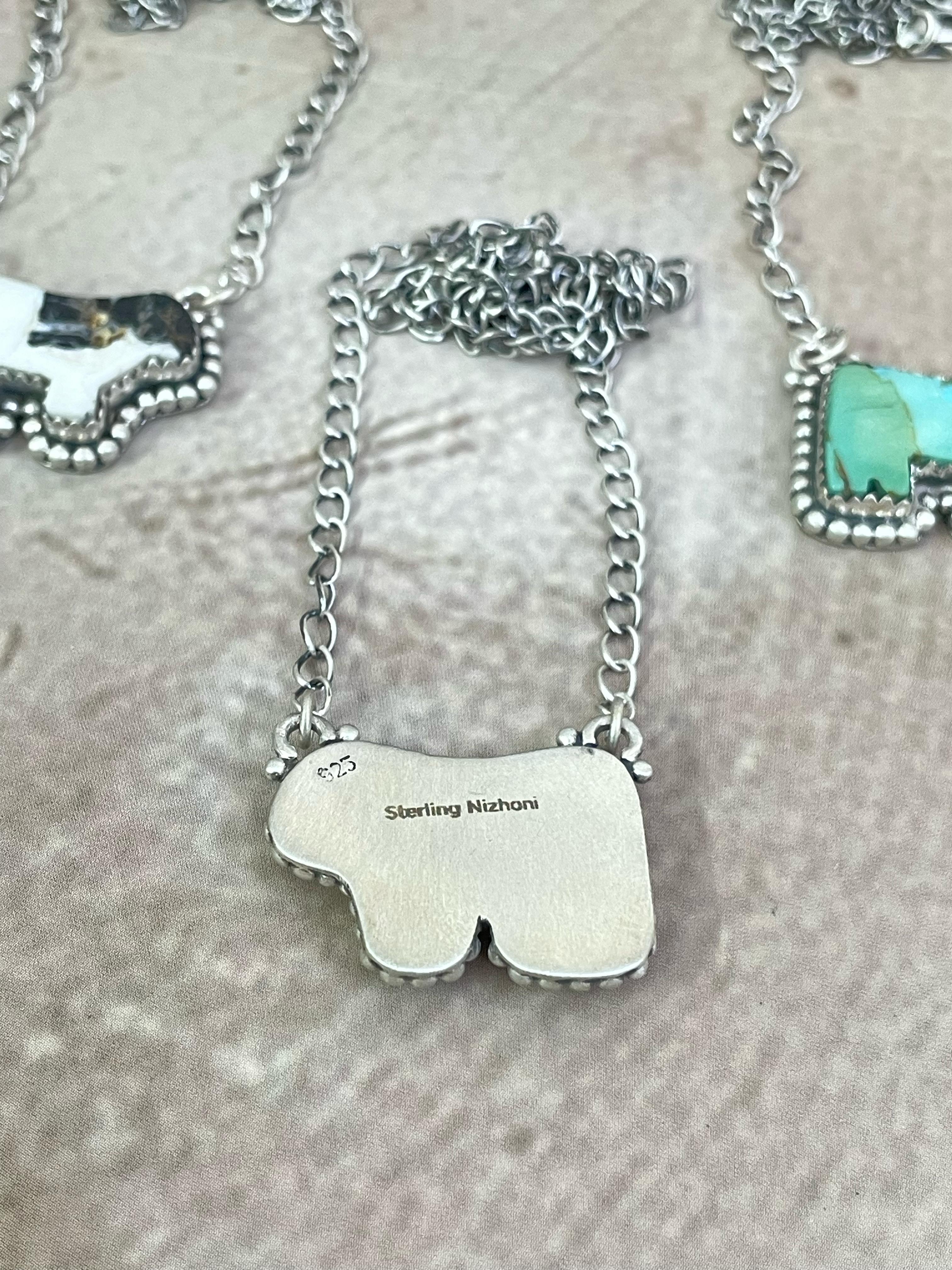 Handmade Sterling Silver Multi Gemstone Bull Necklace with Signed Nizhoni