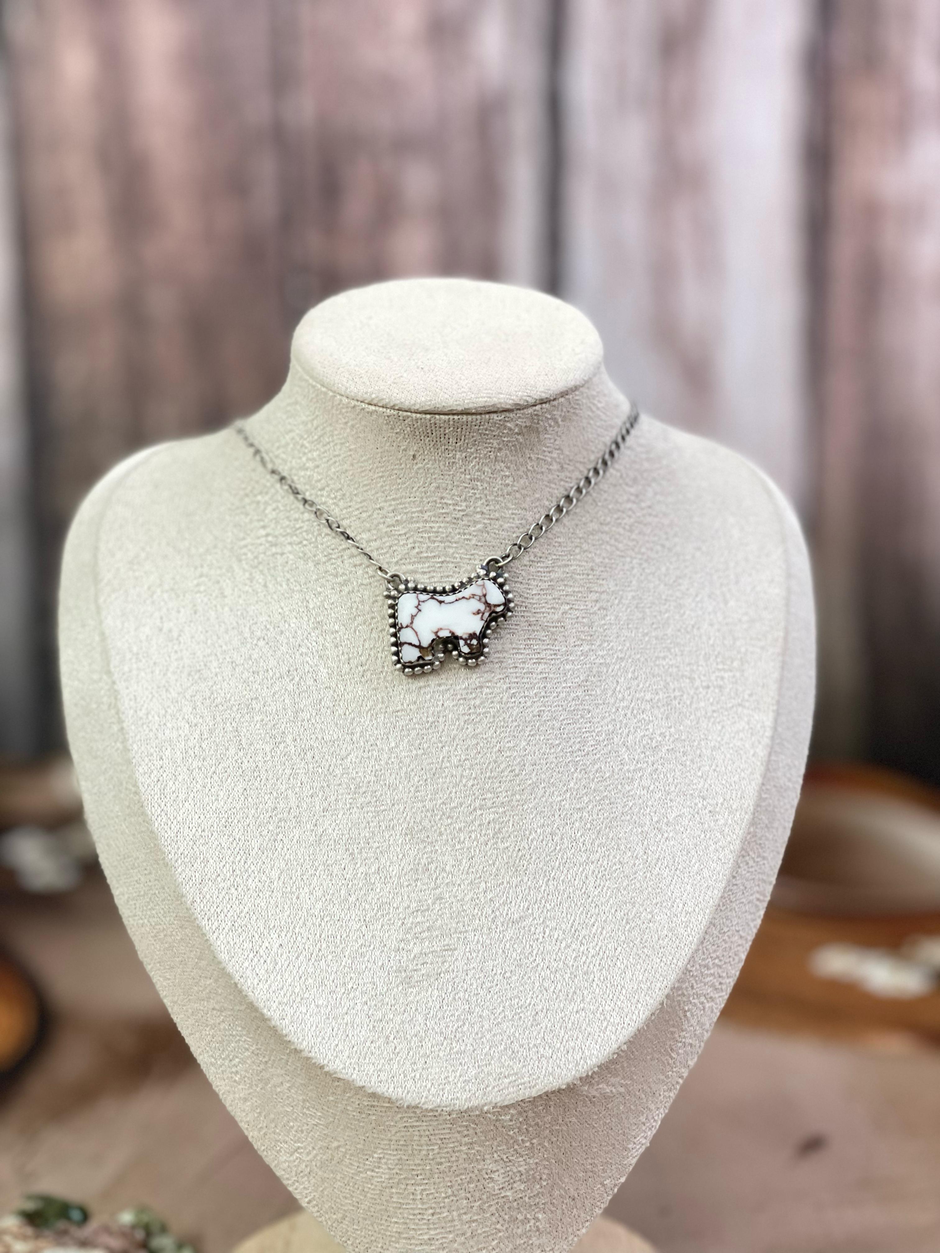 Handmade Sterling Silver Multi Gemstone Bull Necklace with Signed Nizhoni