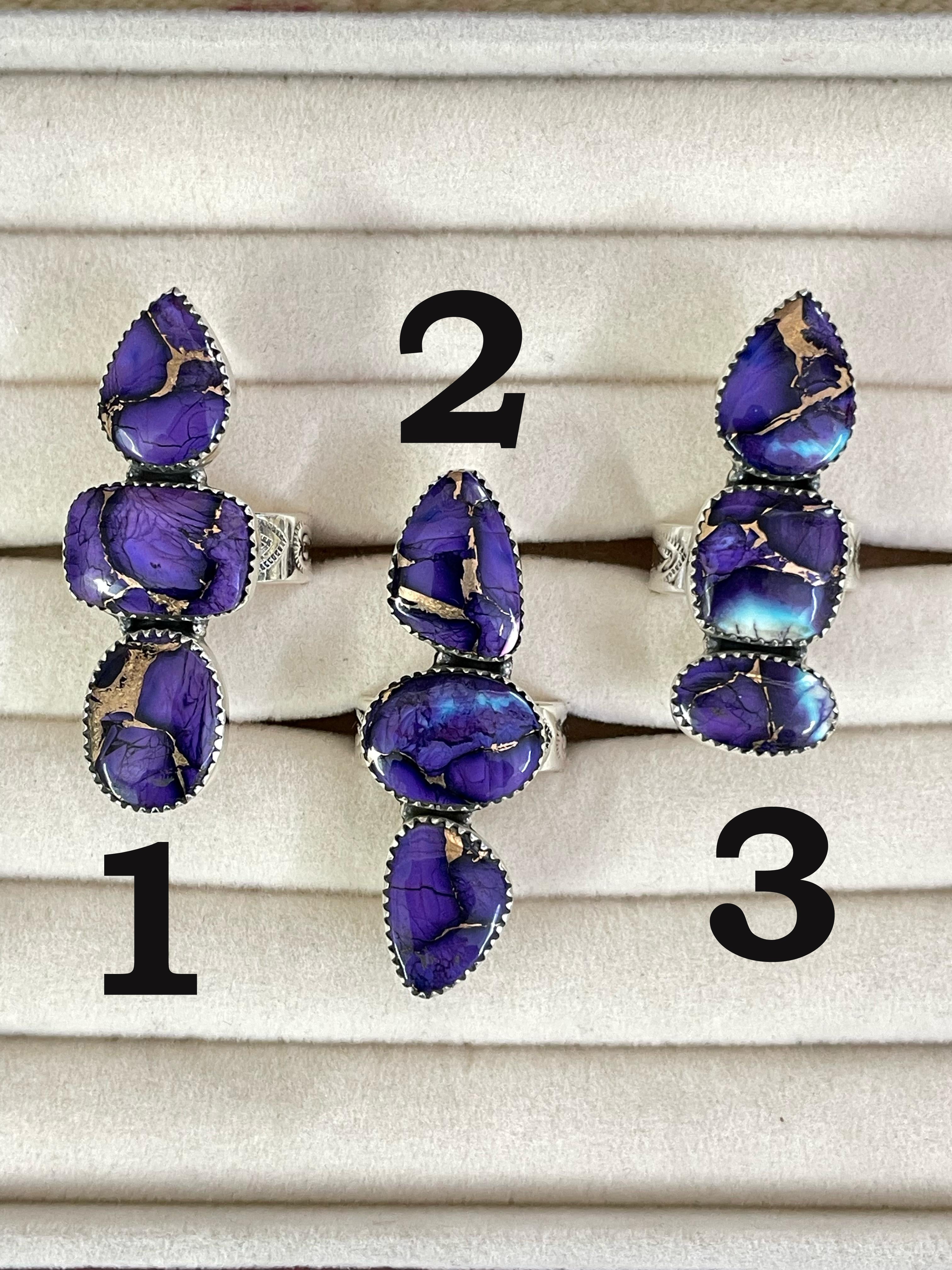 Handmade Sterling Silver Grape Dahlia Adjustable Ring with Signed Nizhoni