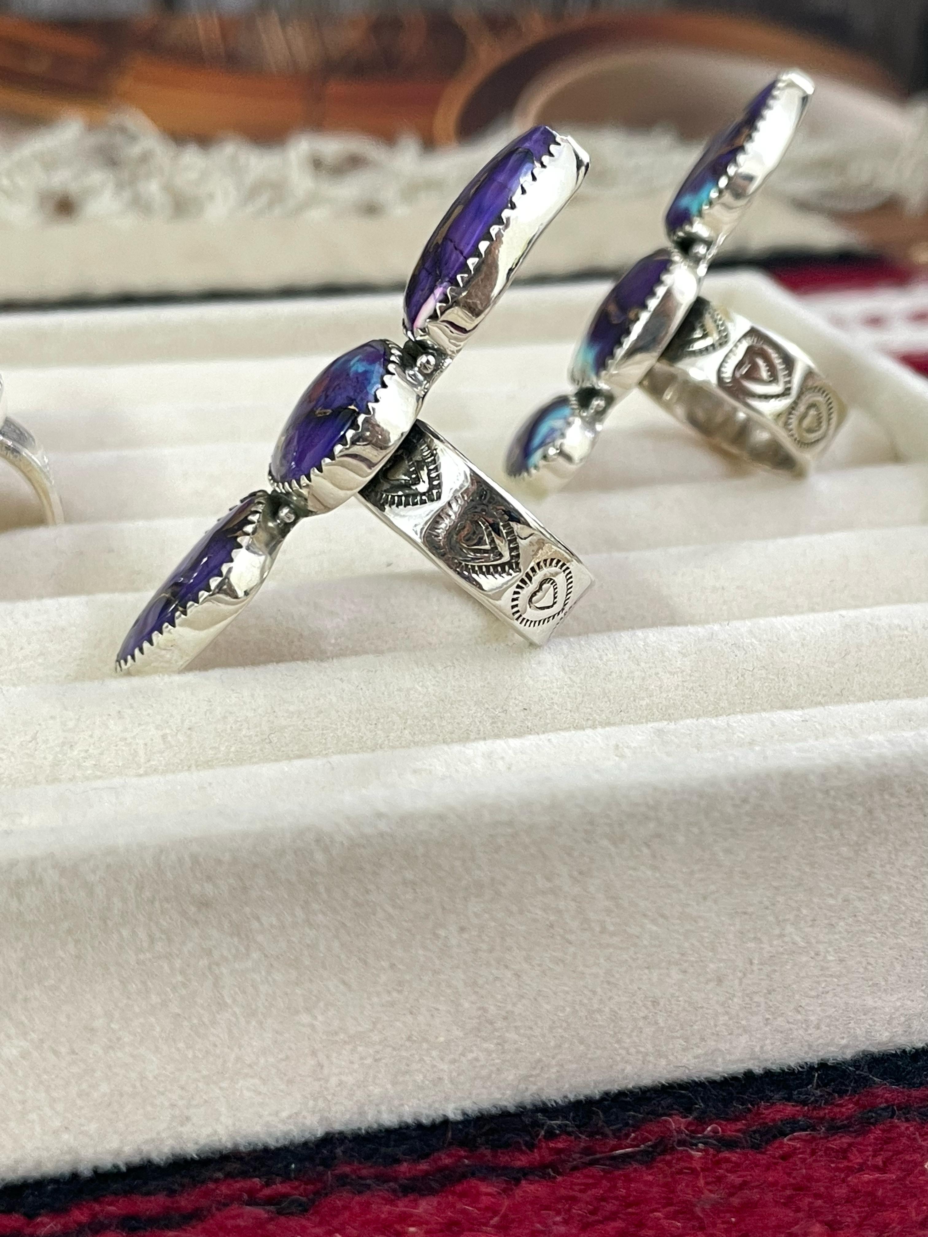 Handmade Sterling Silver Grape Dahlia Adjustable Ring with Signed Nizhoni