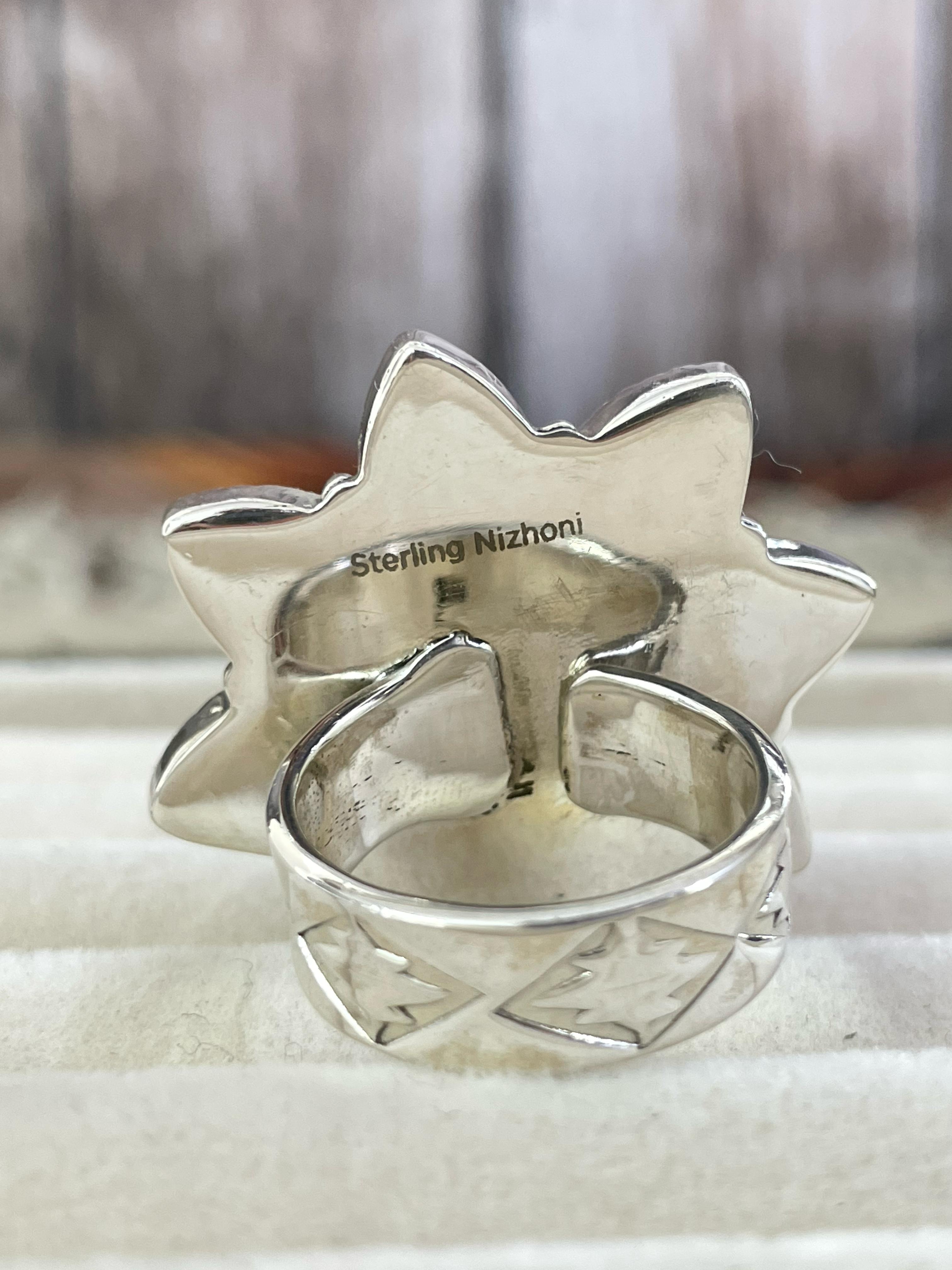 Handmade Sterling Silver Grape Dahlia Adjustable Ring with Signed Nizhoni