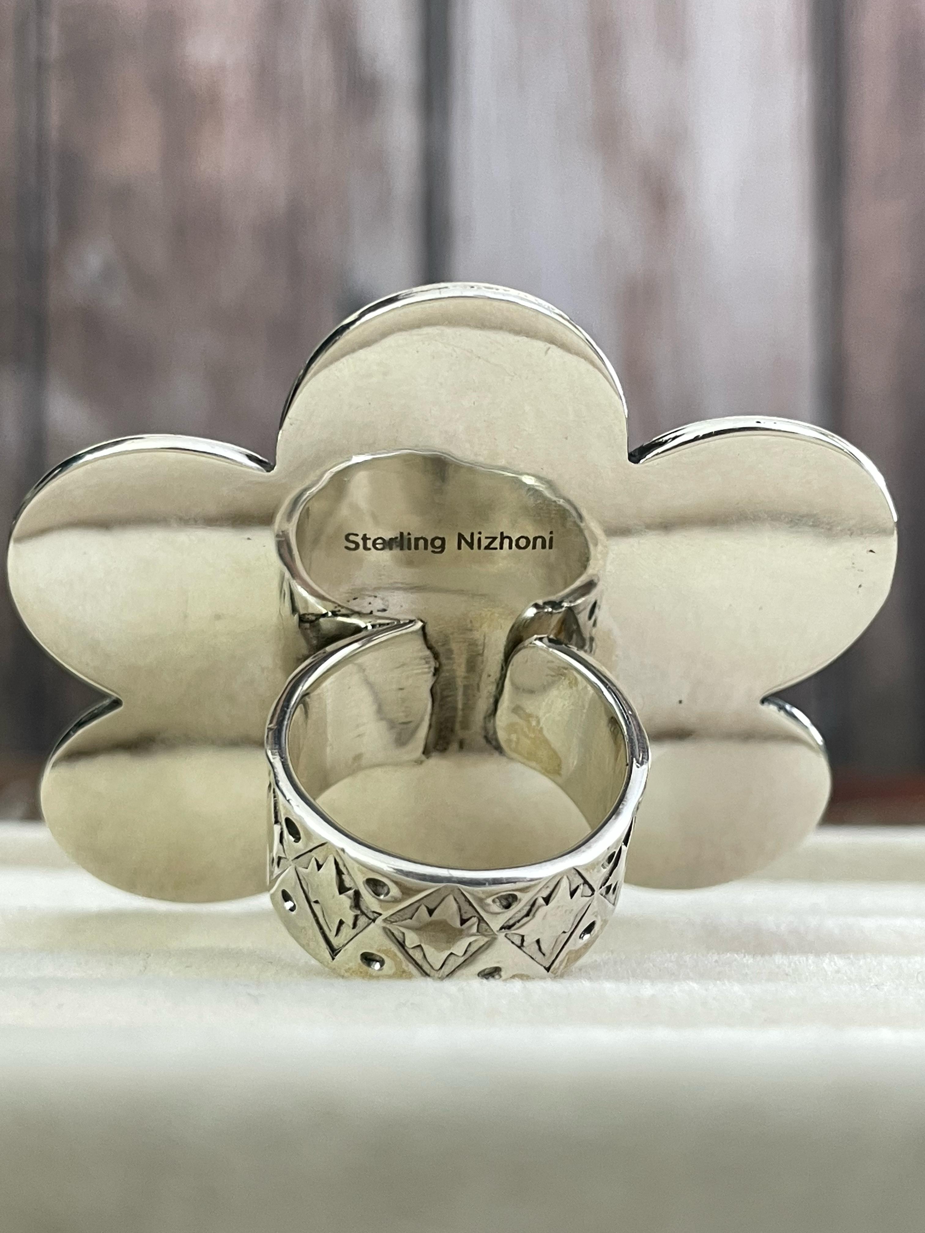 Handmade Sterling Silver Grape Dahlia Adjustable Ring with Signed Nizhoni