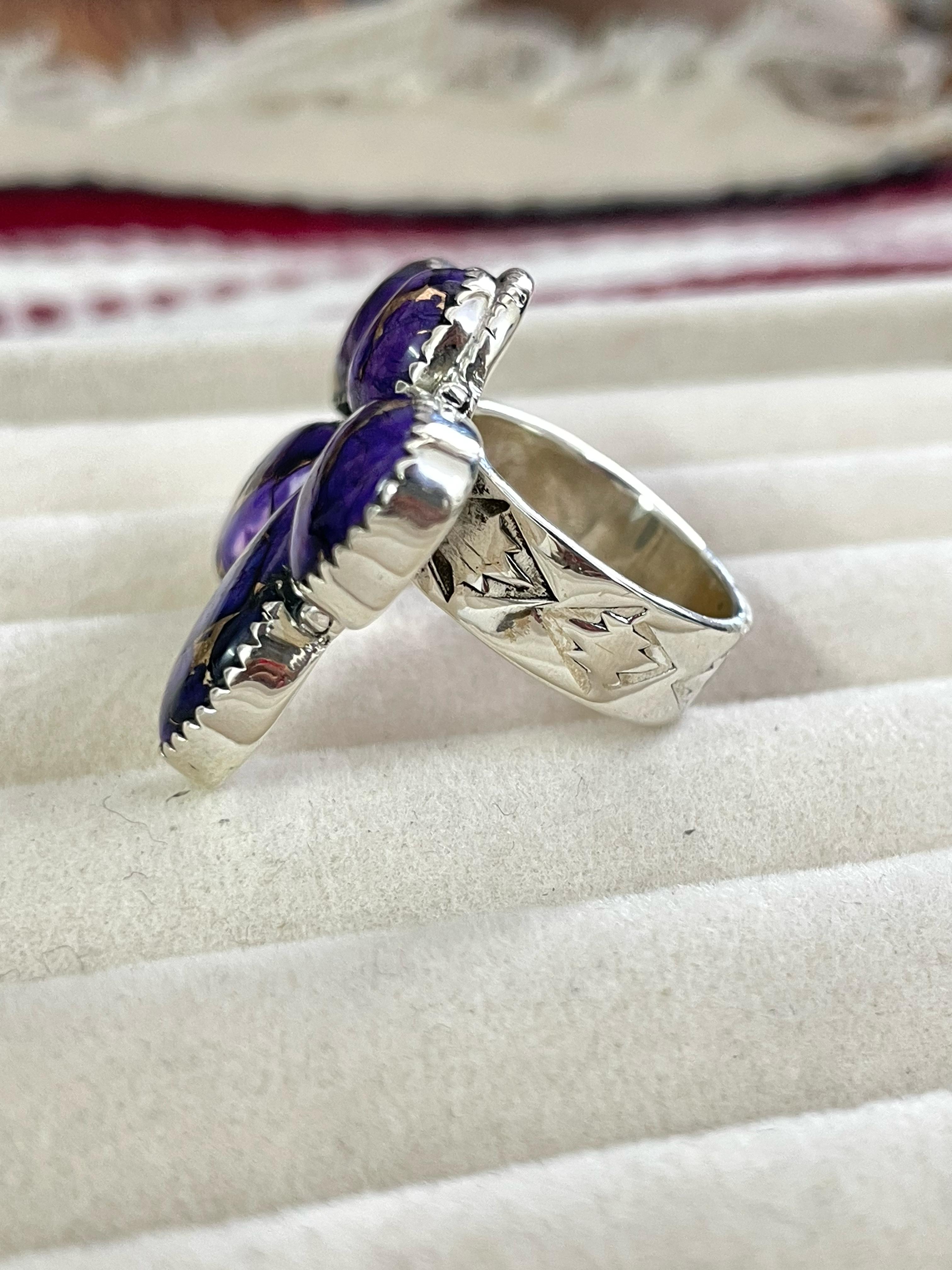 Handmade Sterling Silver Grape Dahlia Adjustable Rings with Signed Nizhoni