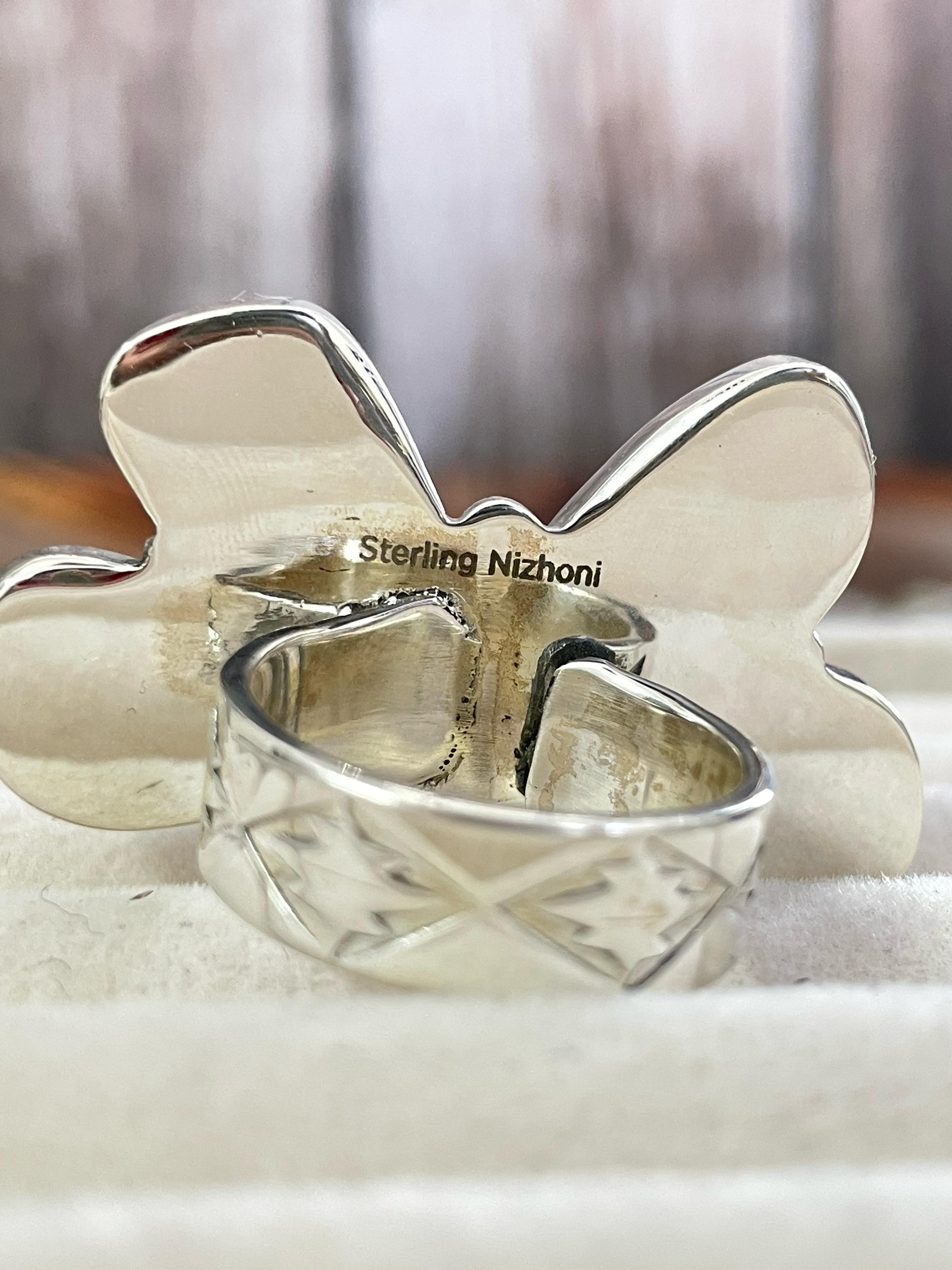 Handmade Sterling Silver Grape Dahlia Adjustable Rings with Signed Nizhoni