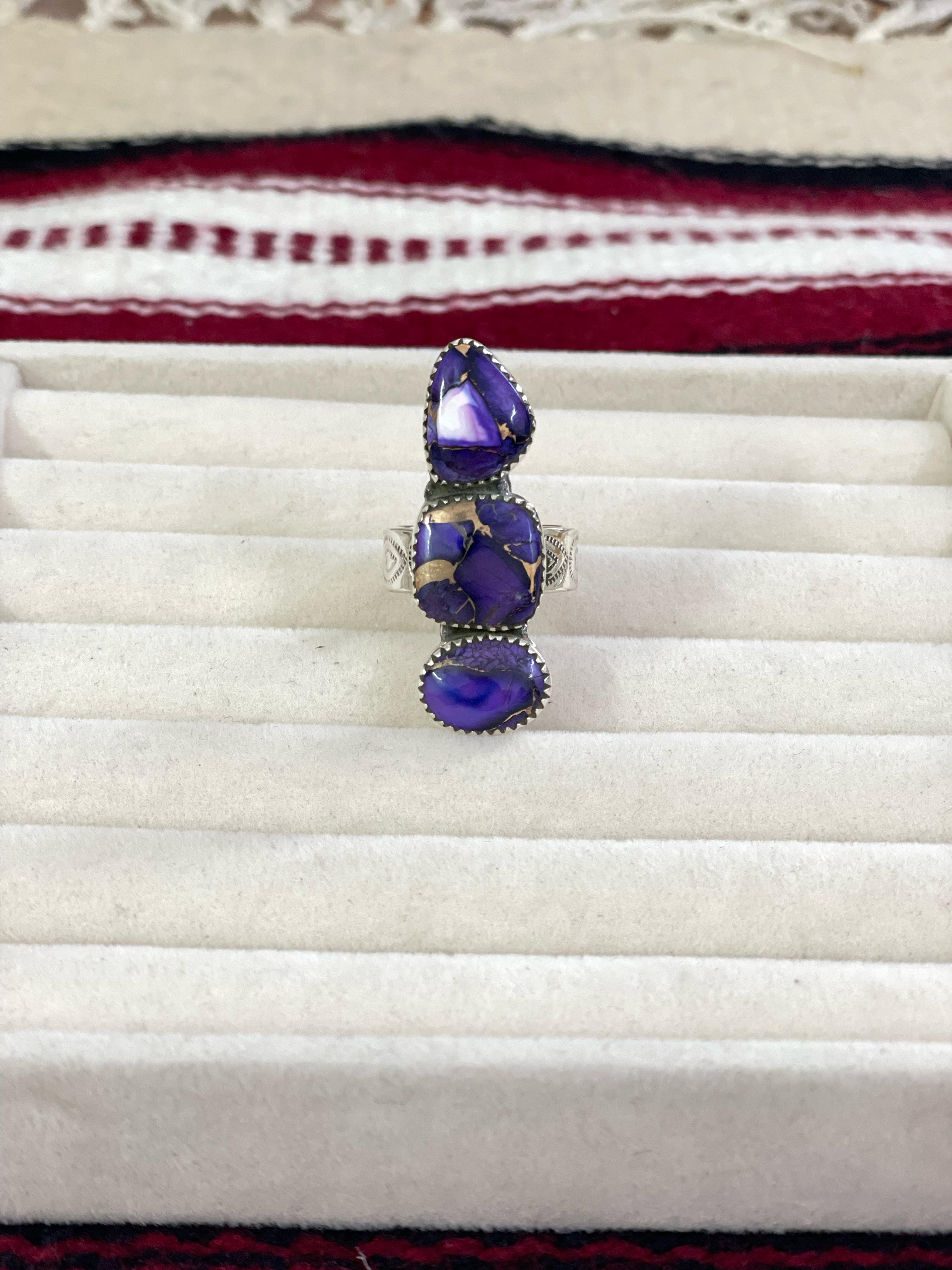 Handmade Sterling Silver Grape Violet Adjustable Ring with Signed Nizhoni