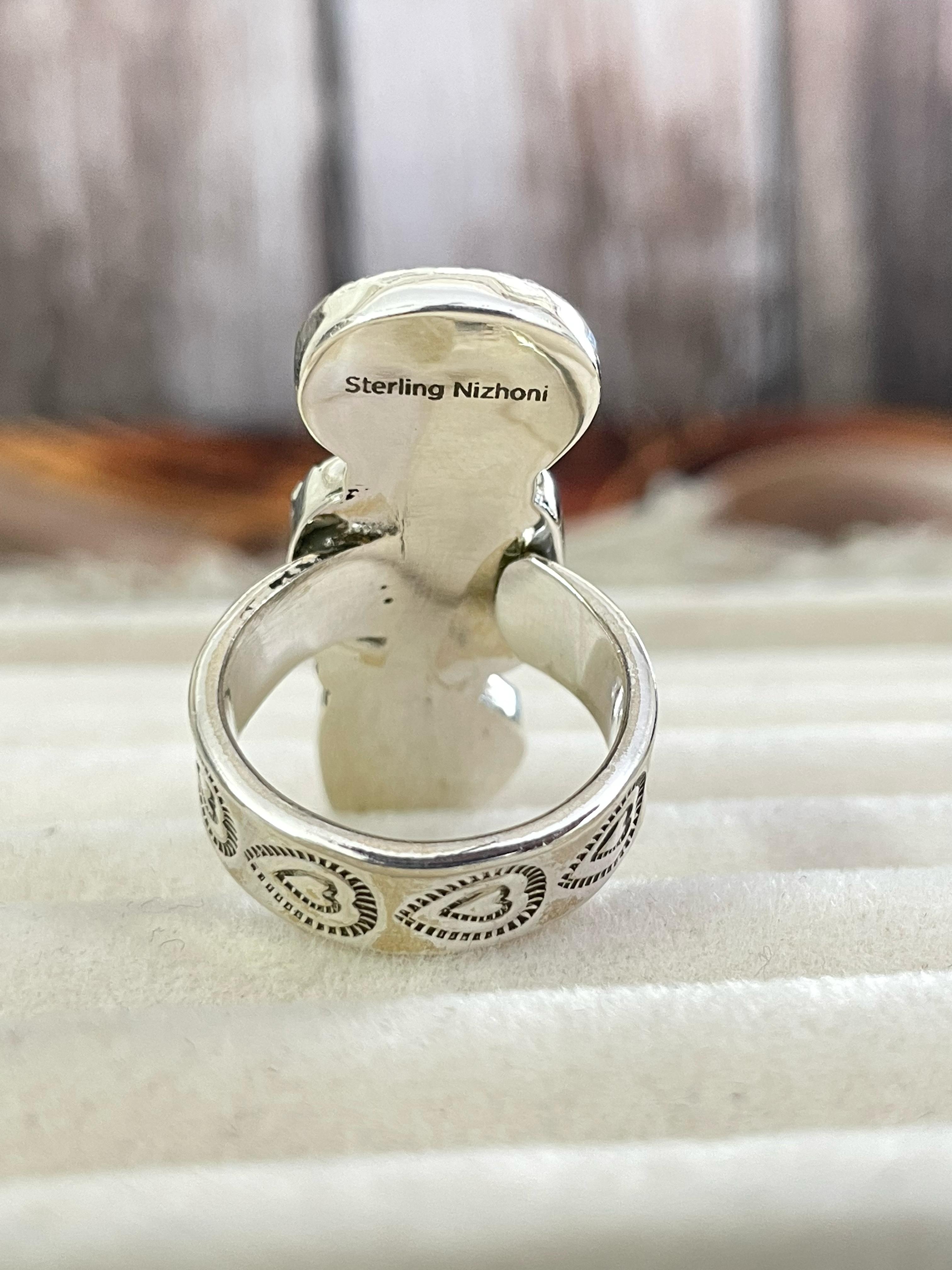 Handmade Sterling Silver Grape Violet Adjustable Ring with Signed Nizhoni