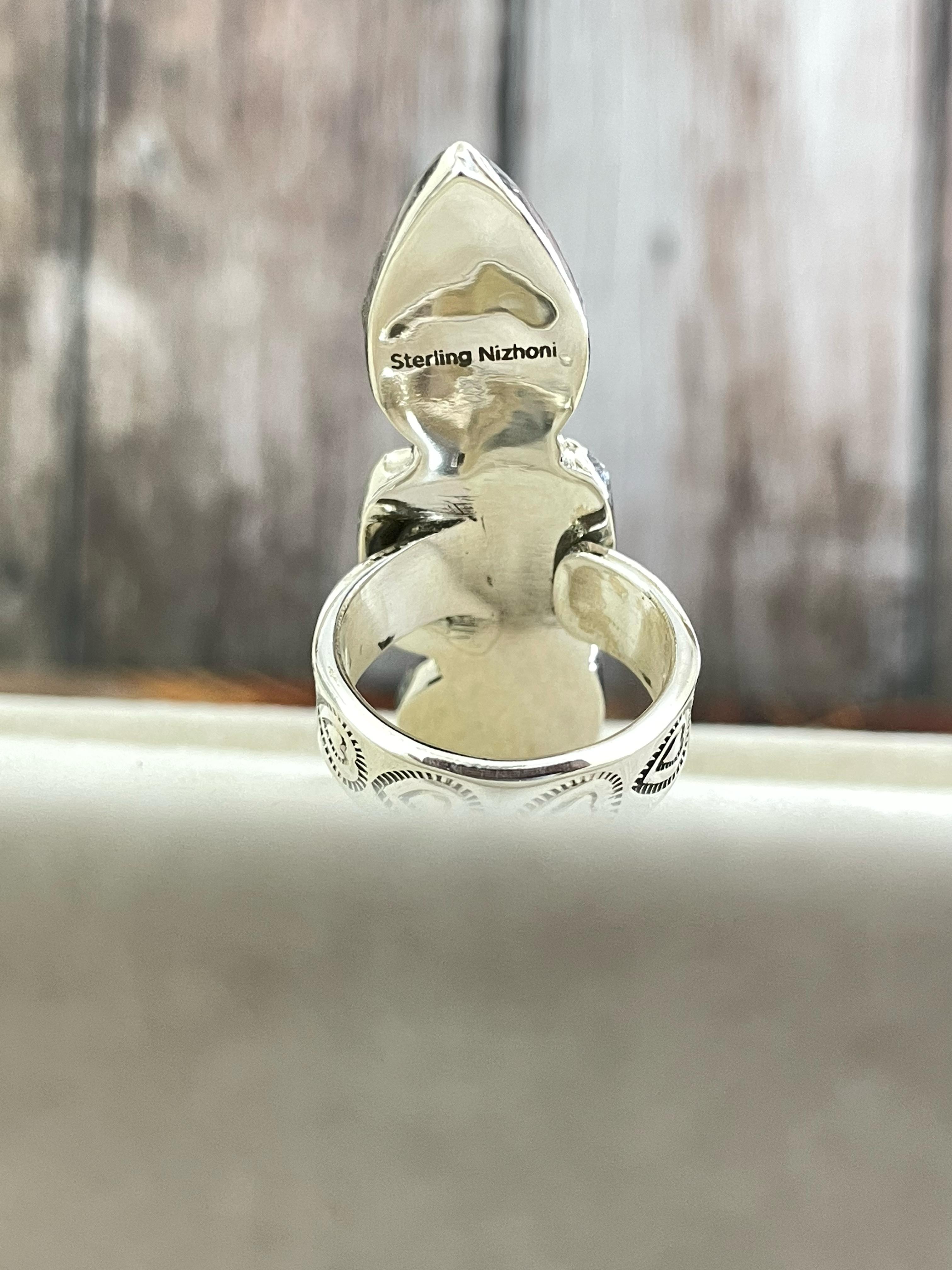 Handmade Sterling Silver Grape Dahlia Adjustable Ring, Signed Nizhoni