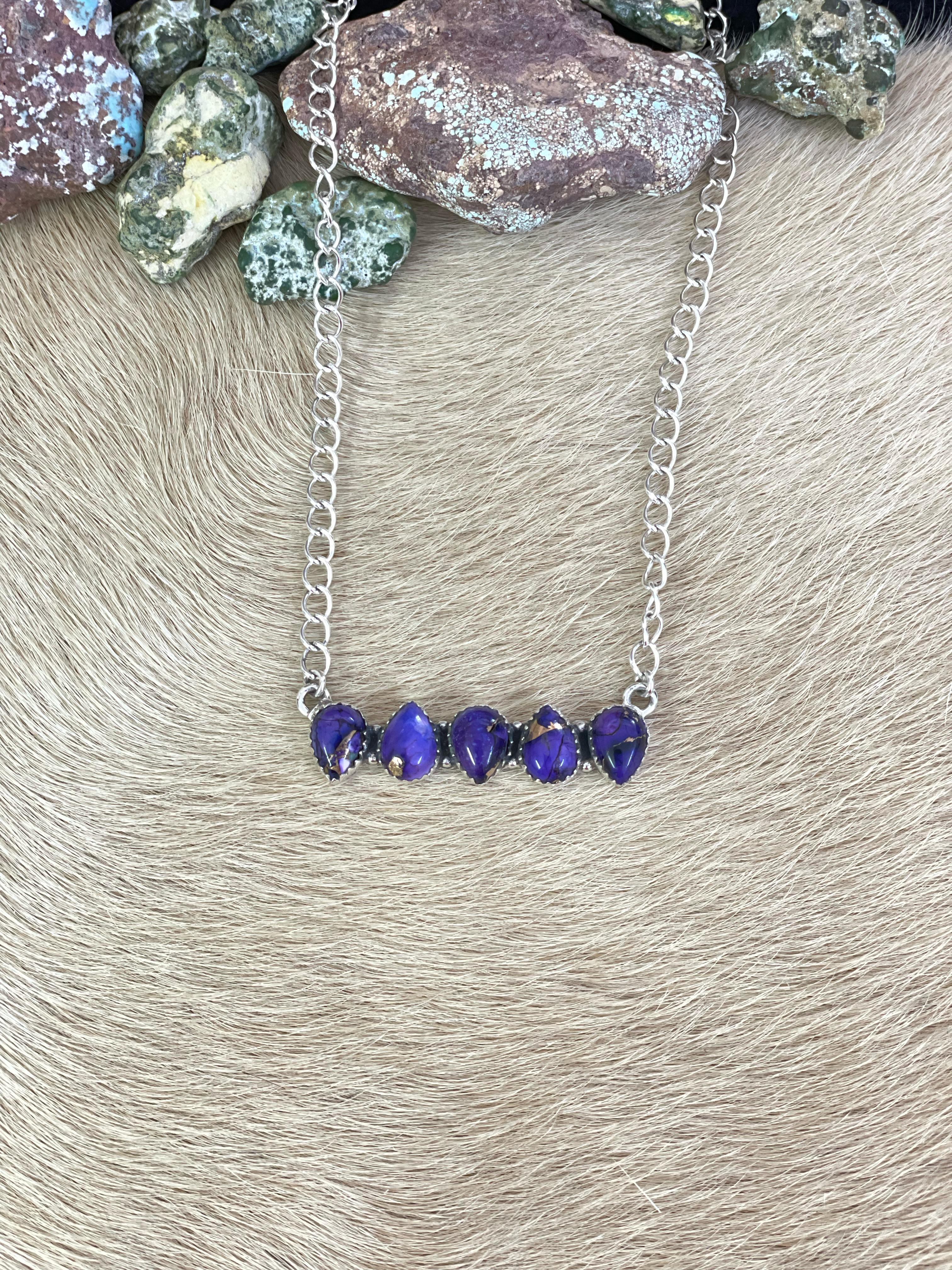 Handmade Sterling Silver Grape Dahlia Necklace with Signed Nizhoni