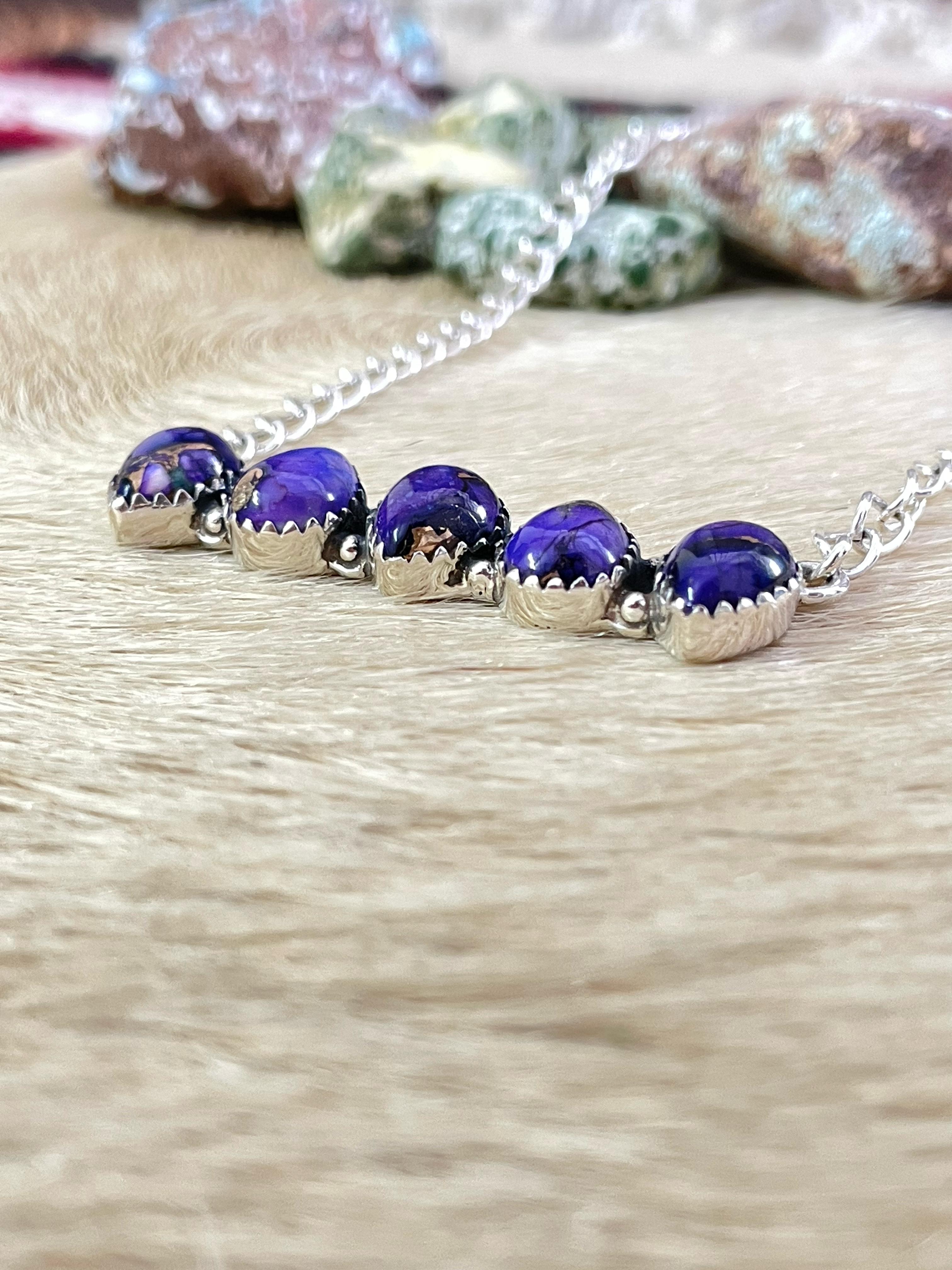 Handmade Sterling Silver Grape Dahlia Necklace with Signed Nizhoni