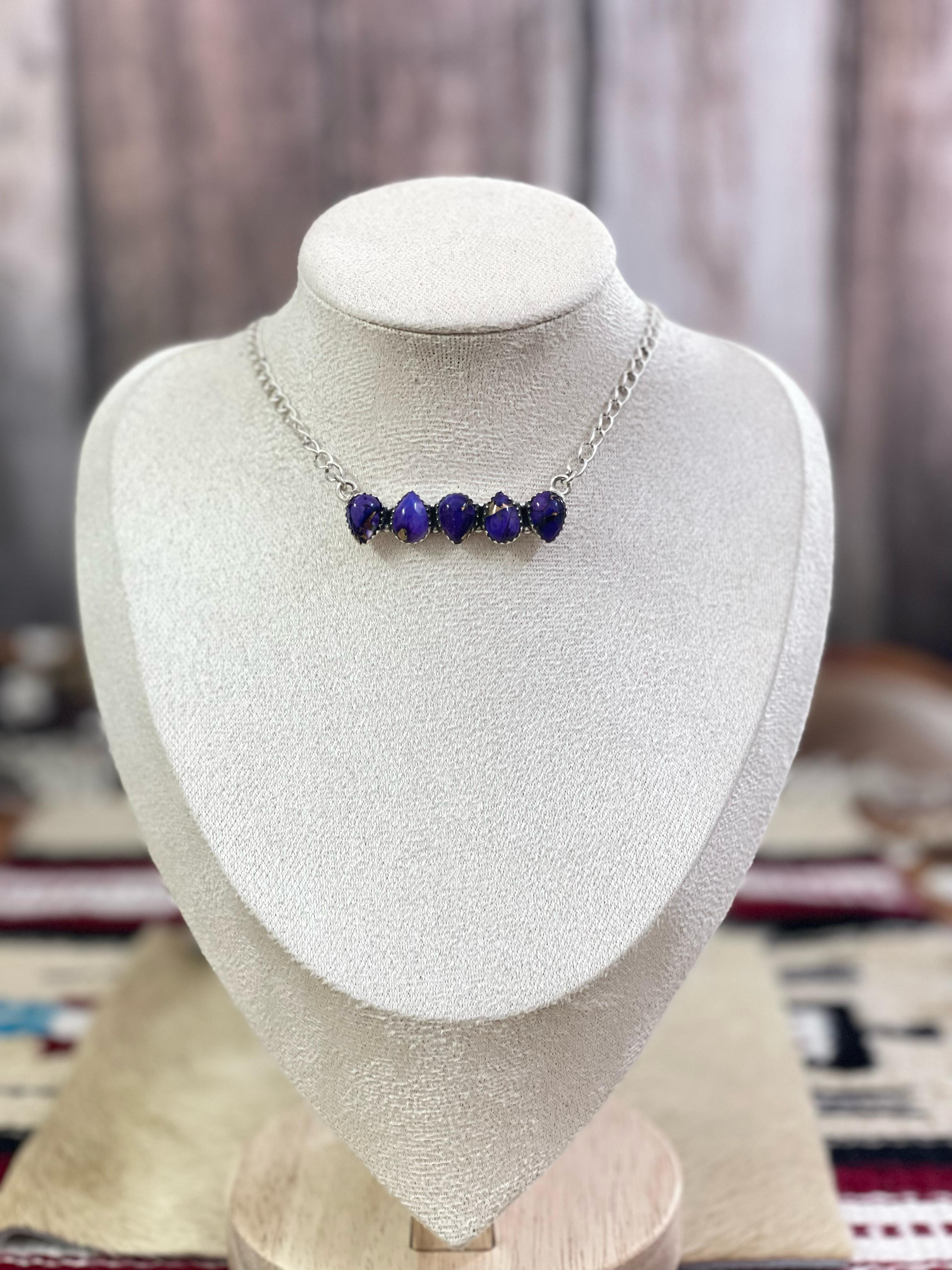 Handmade Sterling Silver Grape Dahlia Necklace with Signed Nizhoni