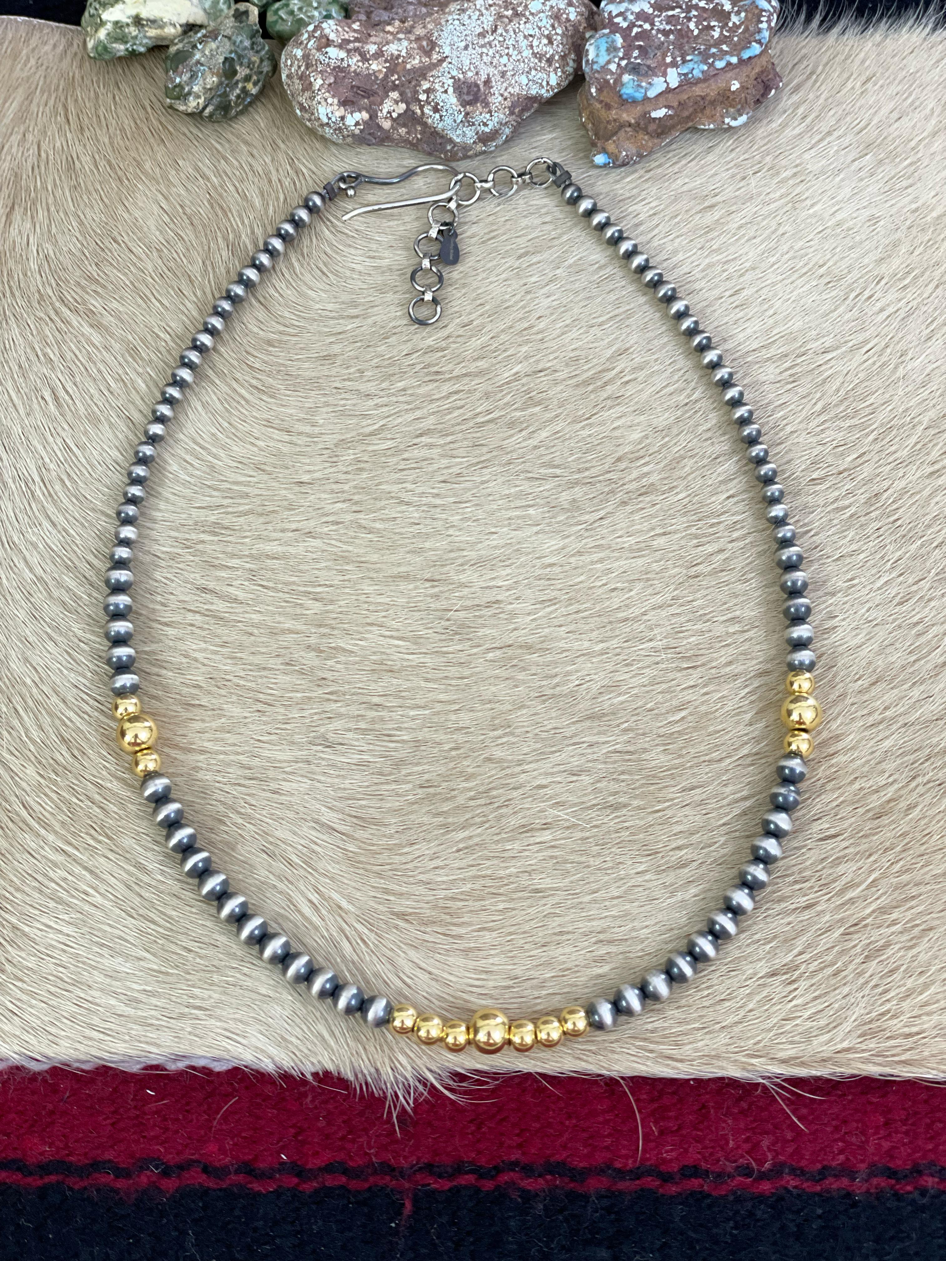 Handmade Sterling Silver with 14K Gold Beads Necklace