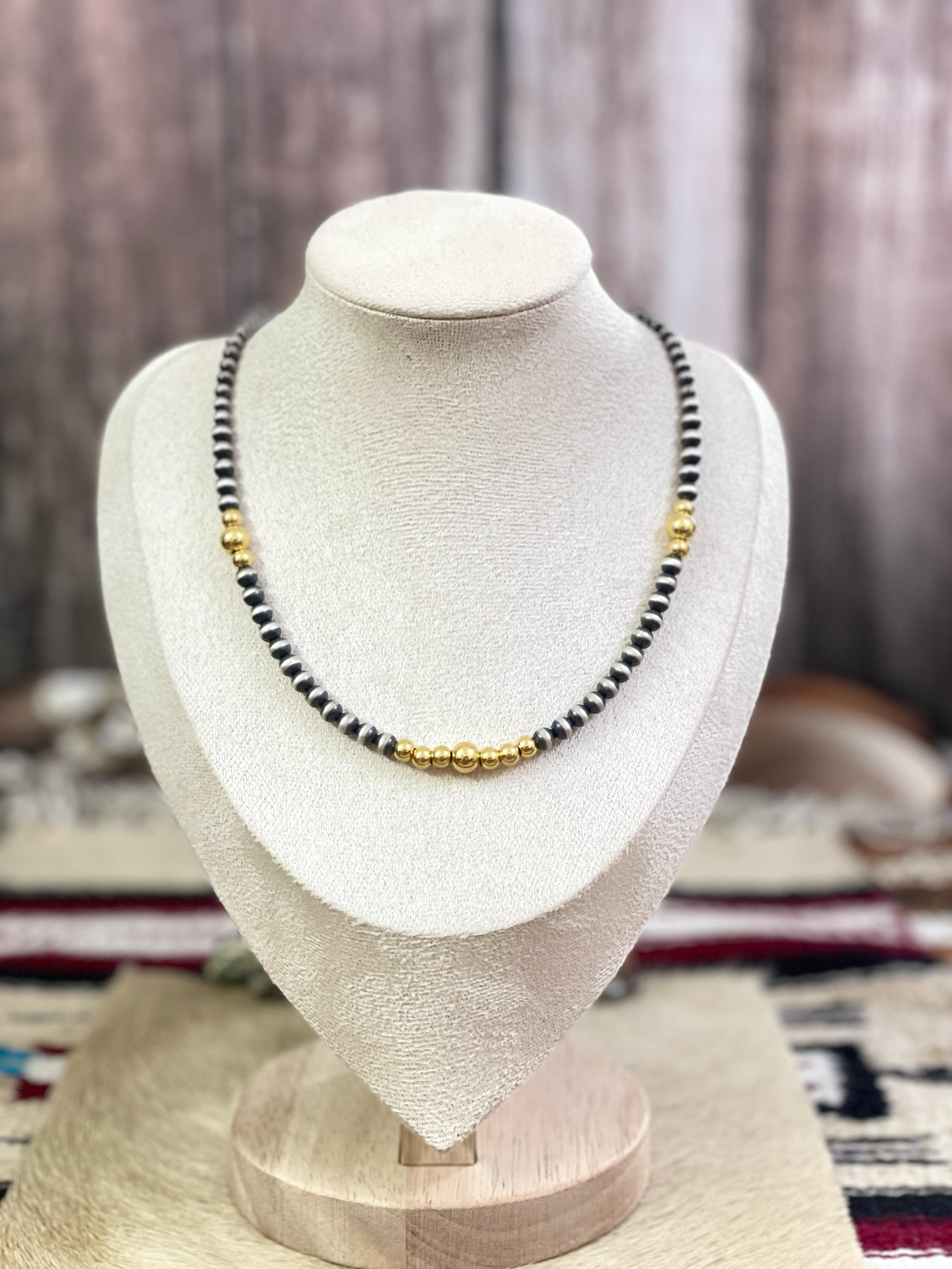 Handmade Sterling Silver with 14K Gold Beads Necklace