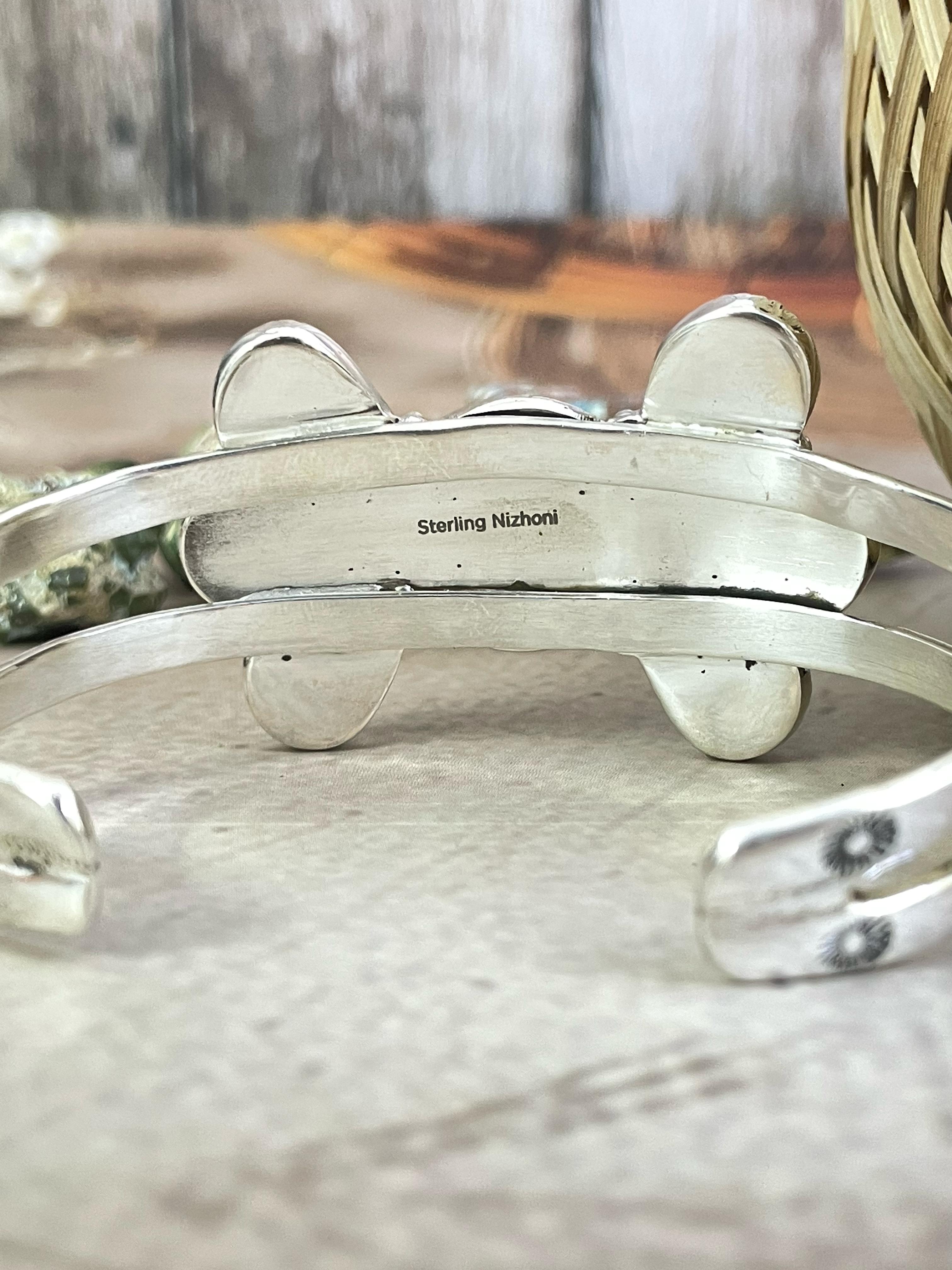 Handmade Sterling Silver Grape Dahlia Cuff Bracelet with Signed Nizhoni