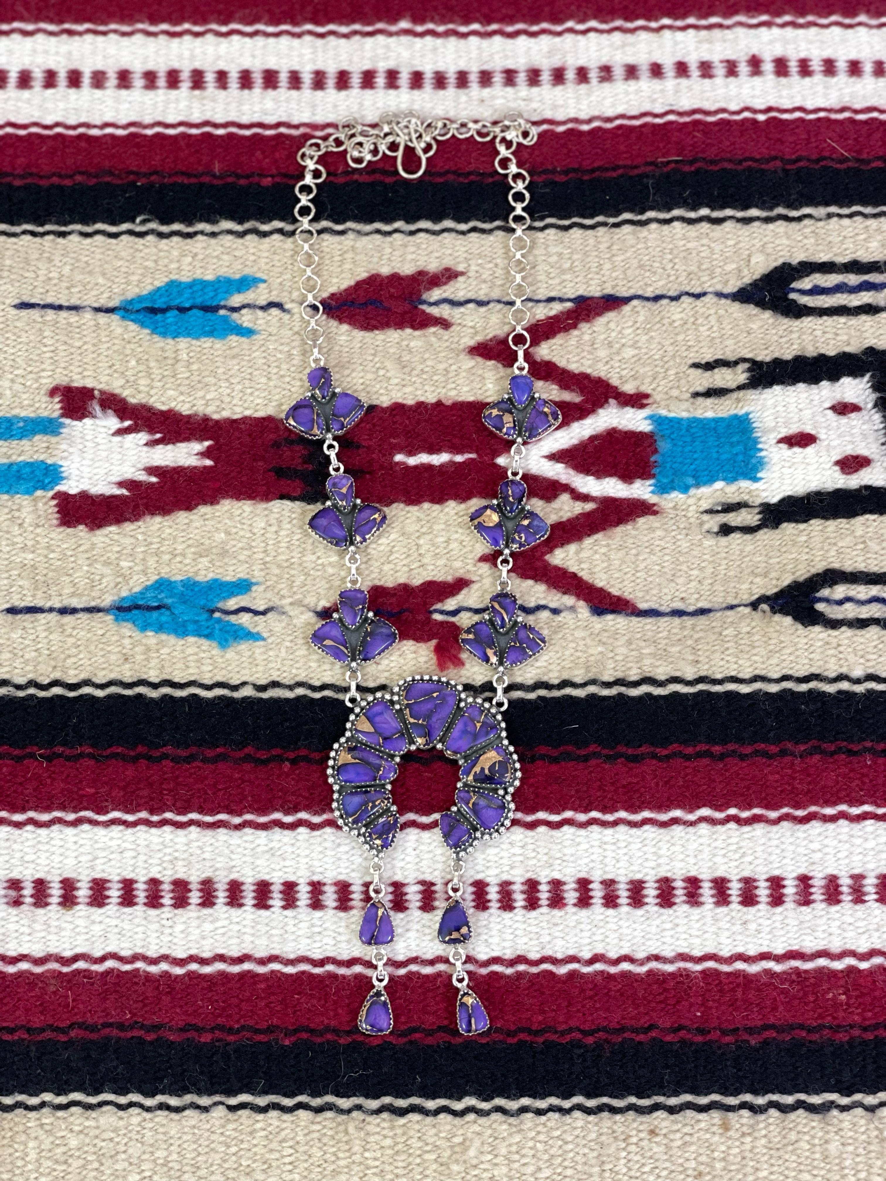 Handmade Sterling Silver Grape Dahlia Necklace with Signed Nizhoni