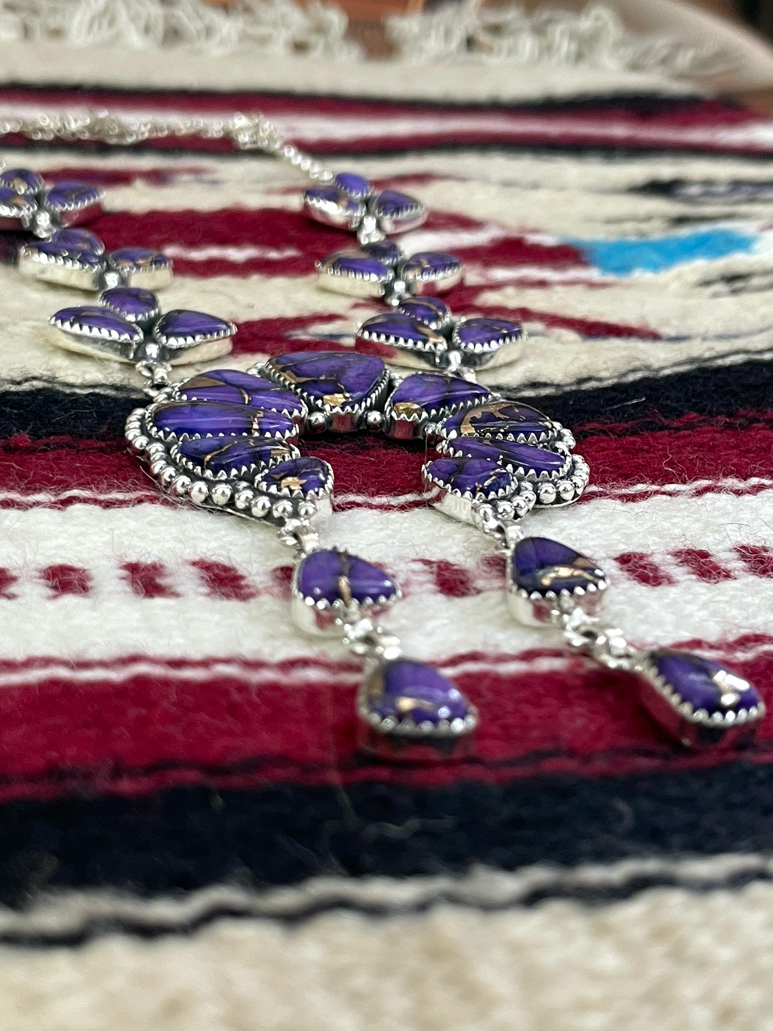 Handmade Sterling Silver Grape Dahlia Necklace with Signed Nizhoni