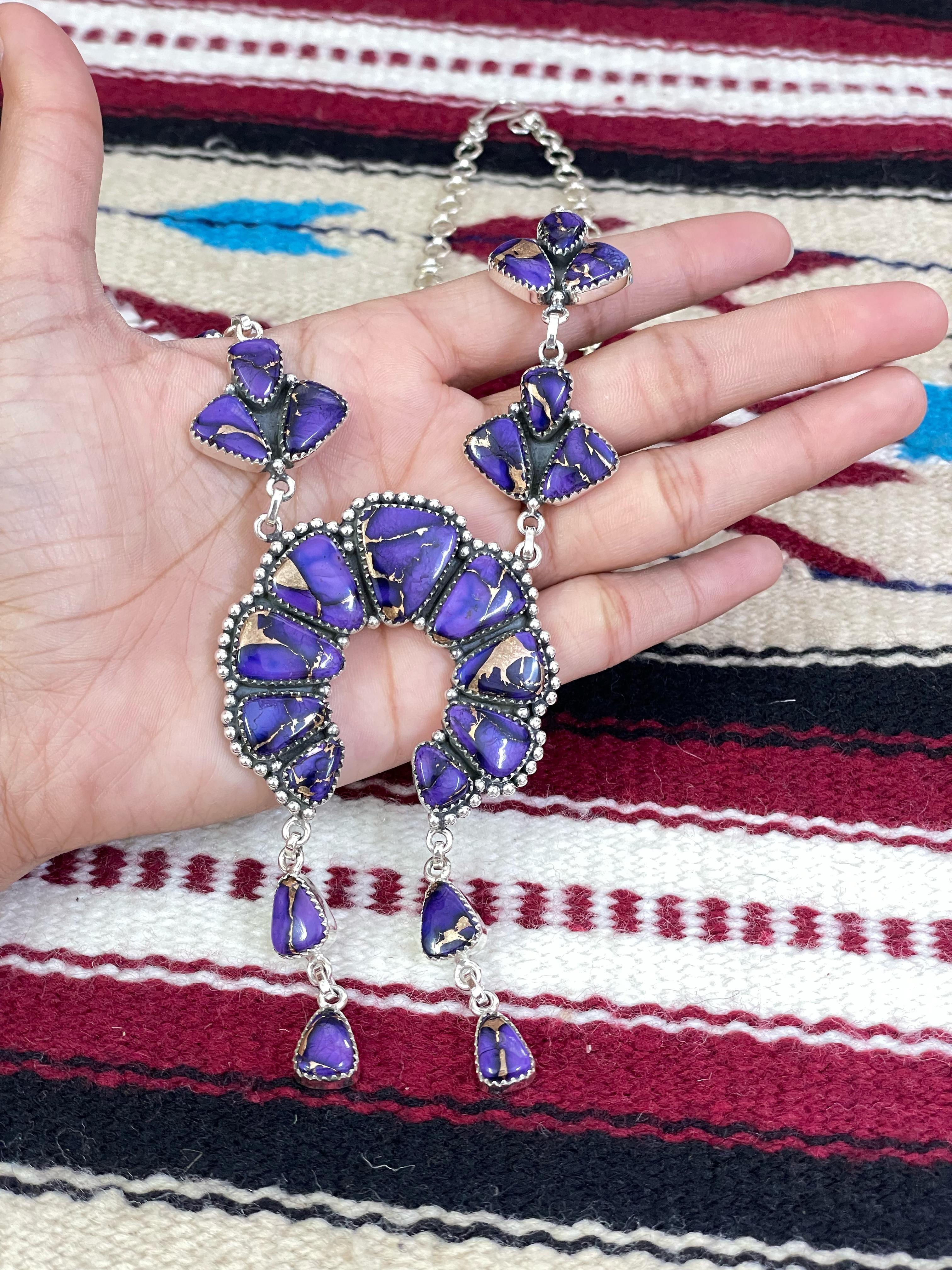 Handmade Sterling Silver Grape Dahlia Necklace with Signed Nizhoni