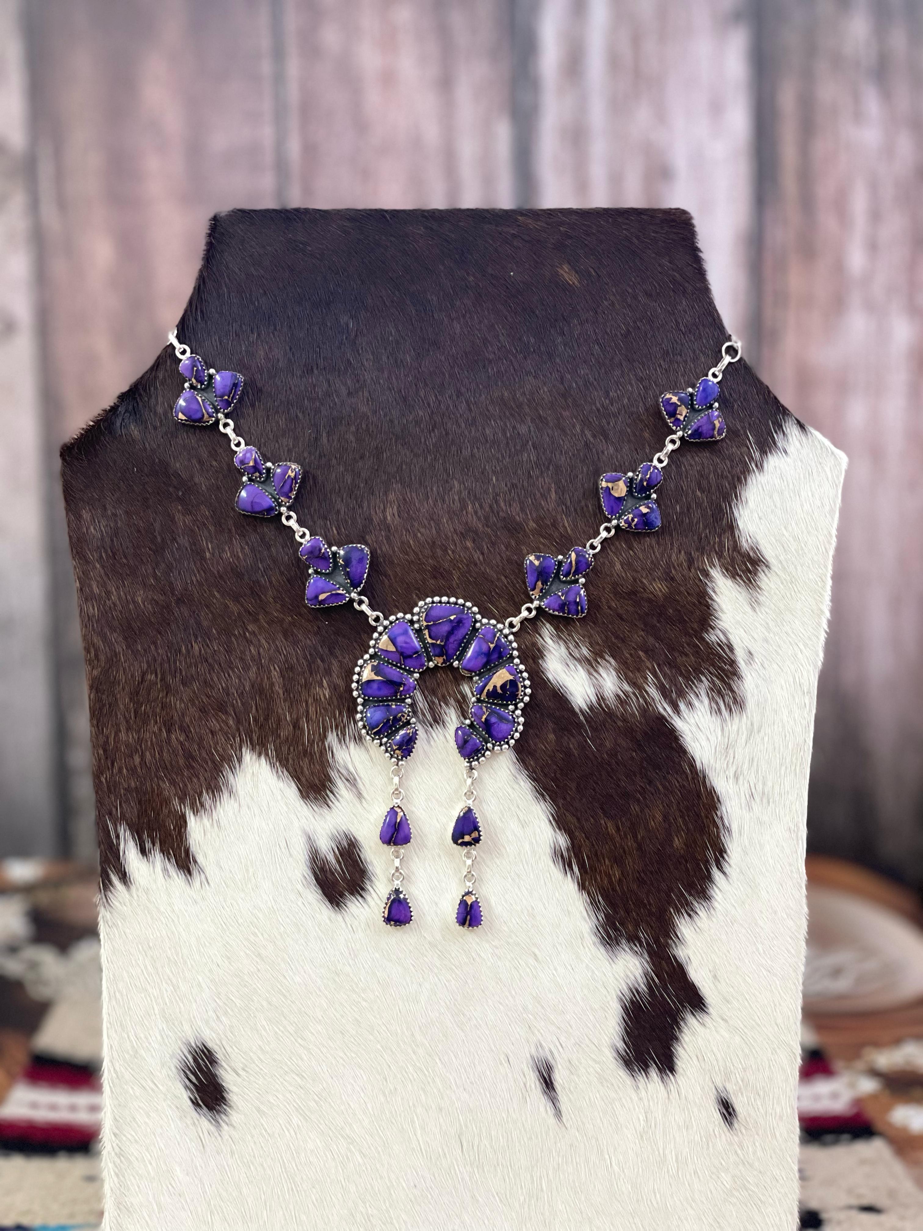 Handmade Sterling Silver Grape Dahlia Necklace with Signed Nizhoni