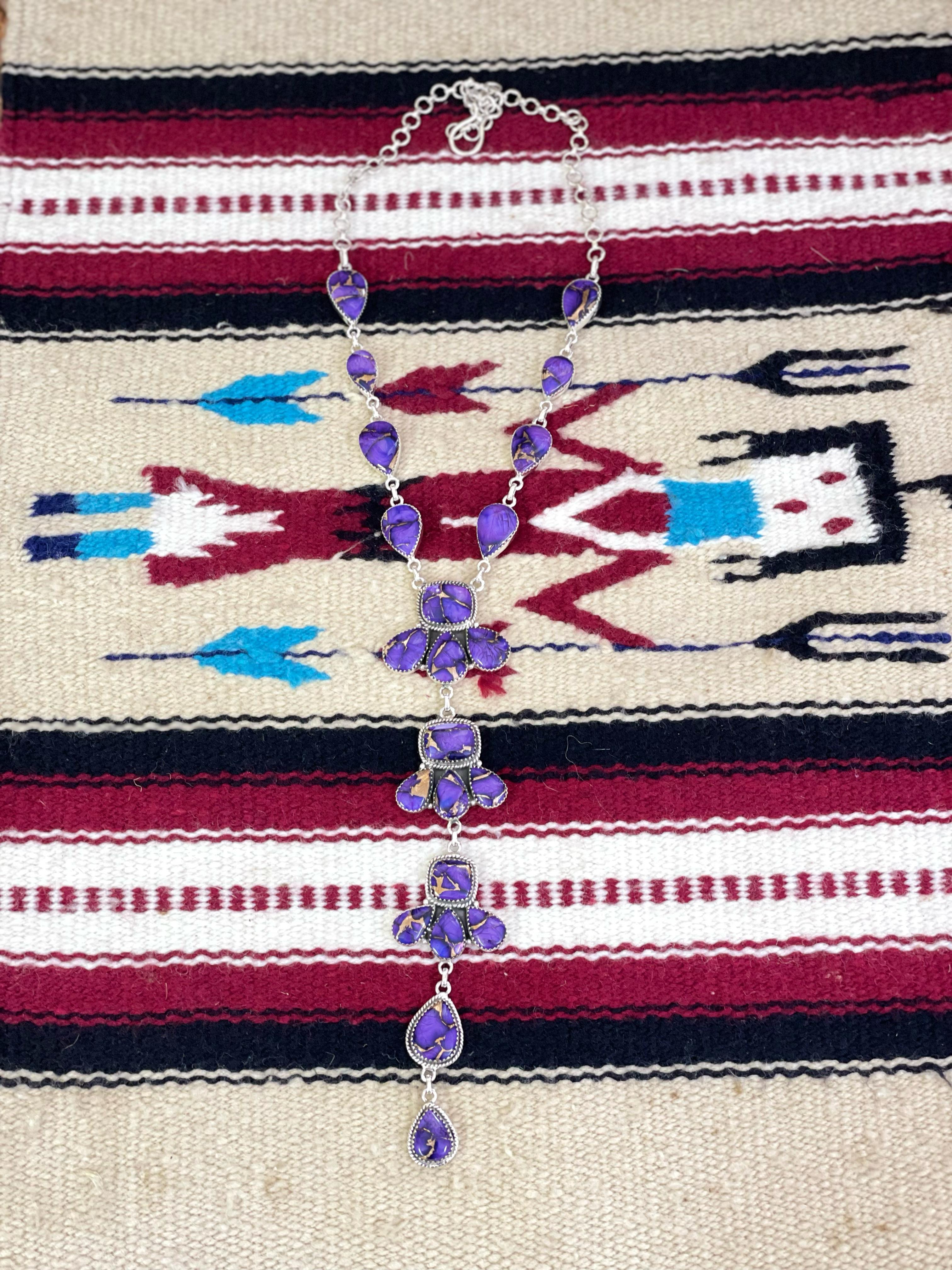 Handmade Sterling Silver Grape Dahlia Necklace with Signed Nizhoni