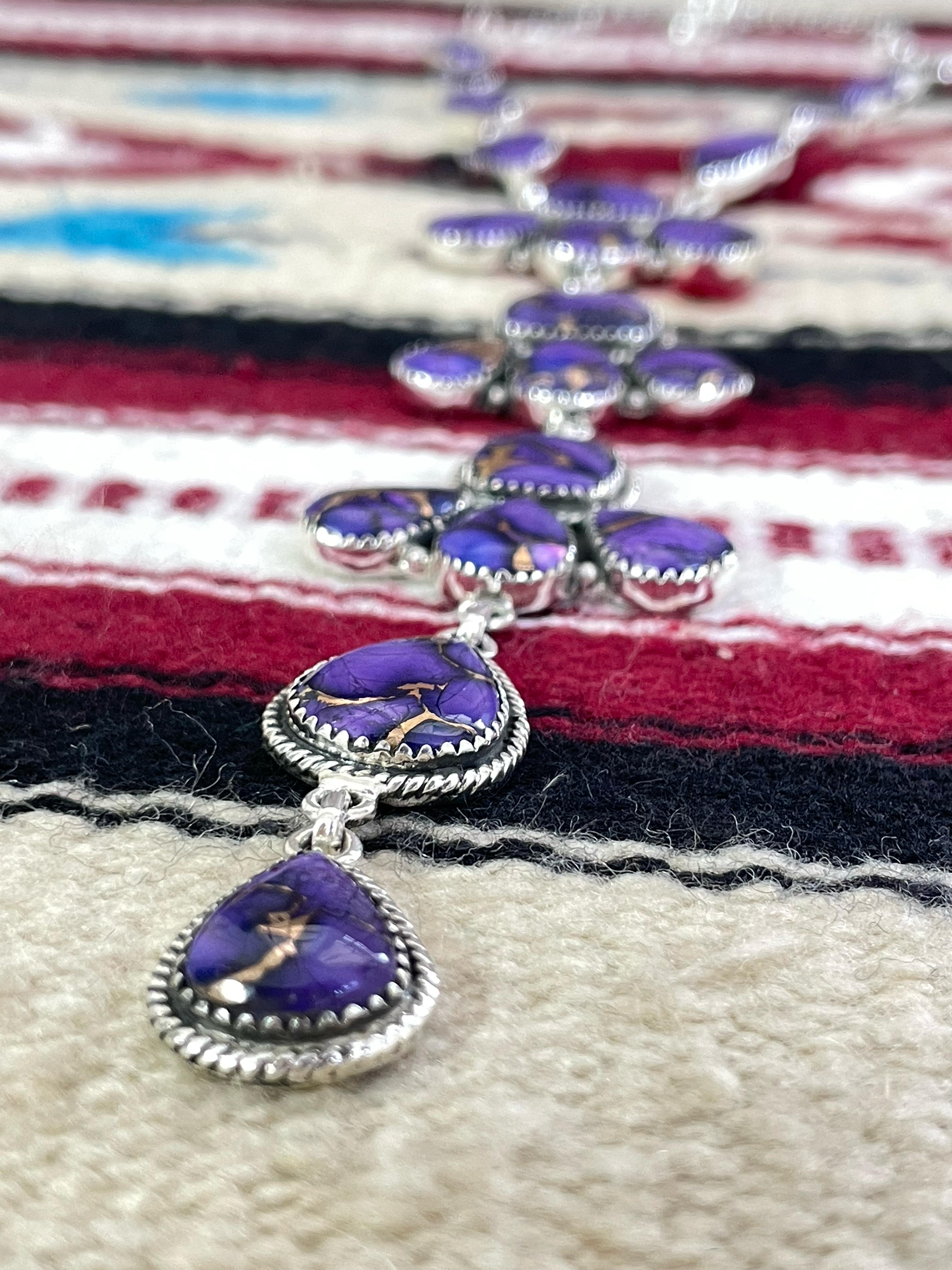 Handmade Sterling Silver Grape Dahlia Necklace with Signed Nizhoni