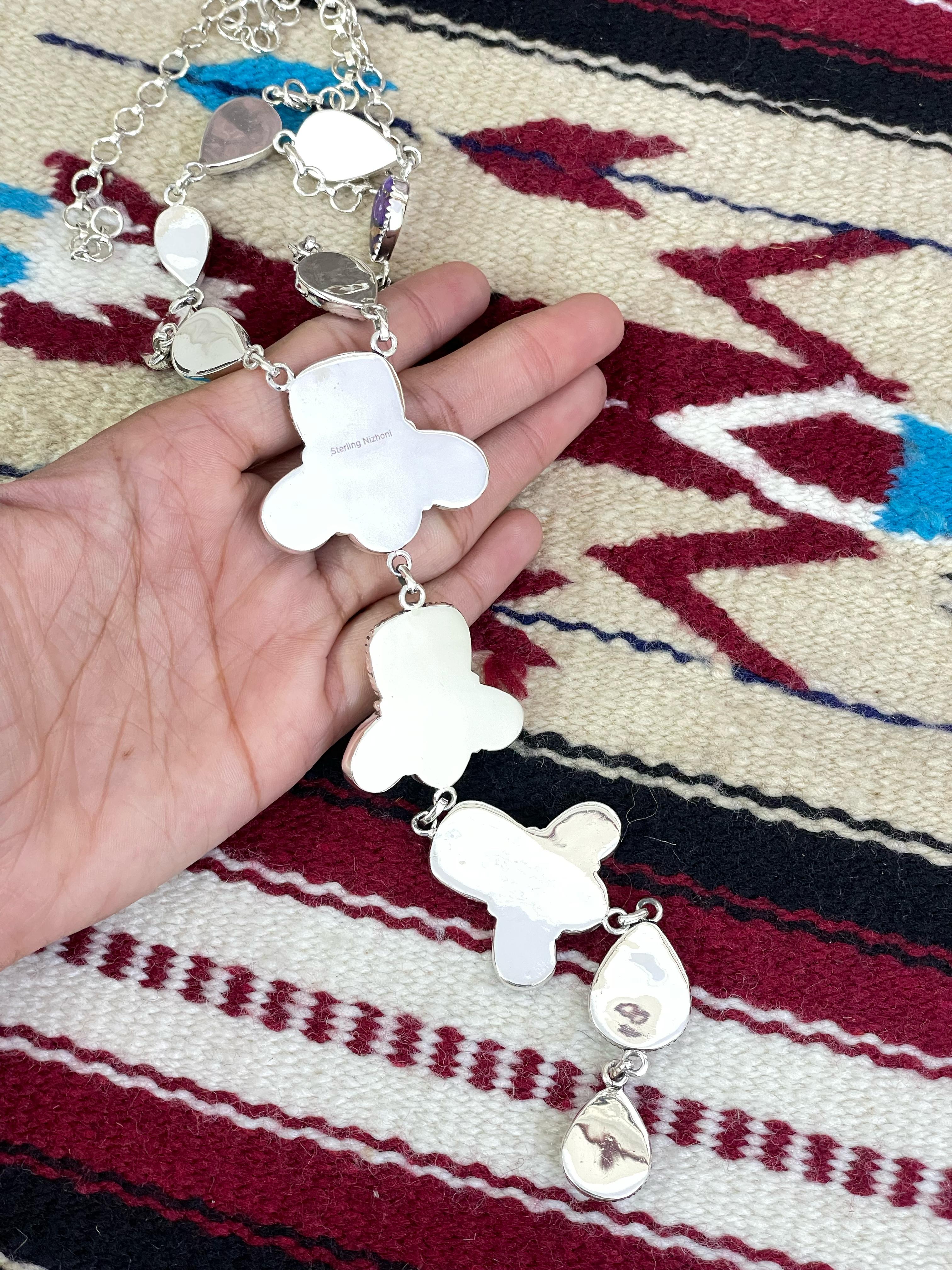 Handmade Sterling Silver Grape Dahlia Necklace with Signed Nizhoni