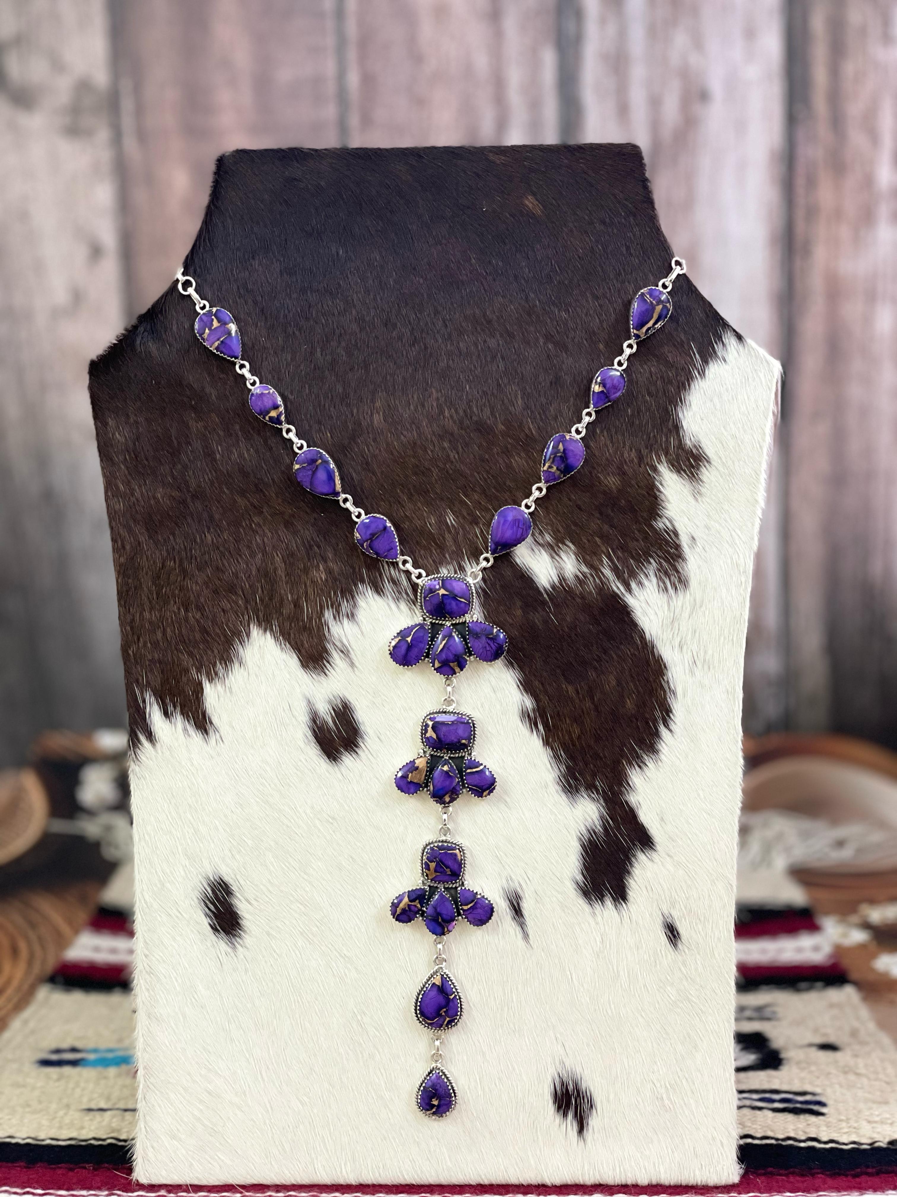 Handmade Sterling Silver Grape Dahlia Necklace with Signed Nizhoni