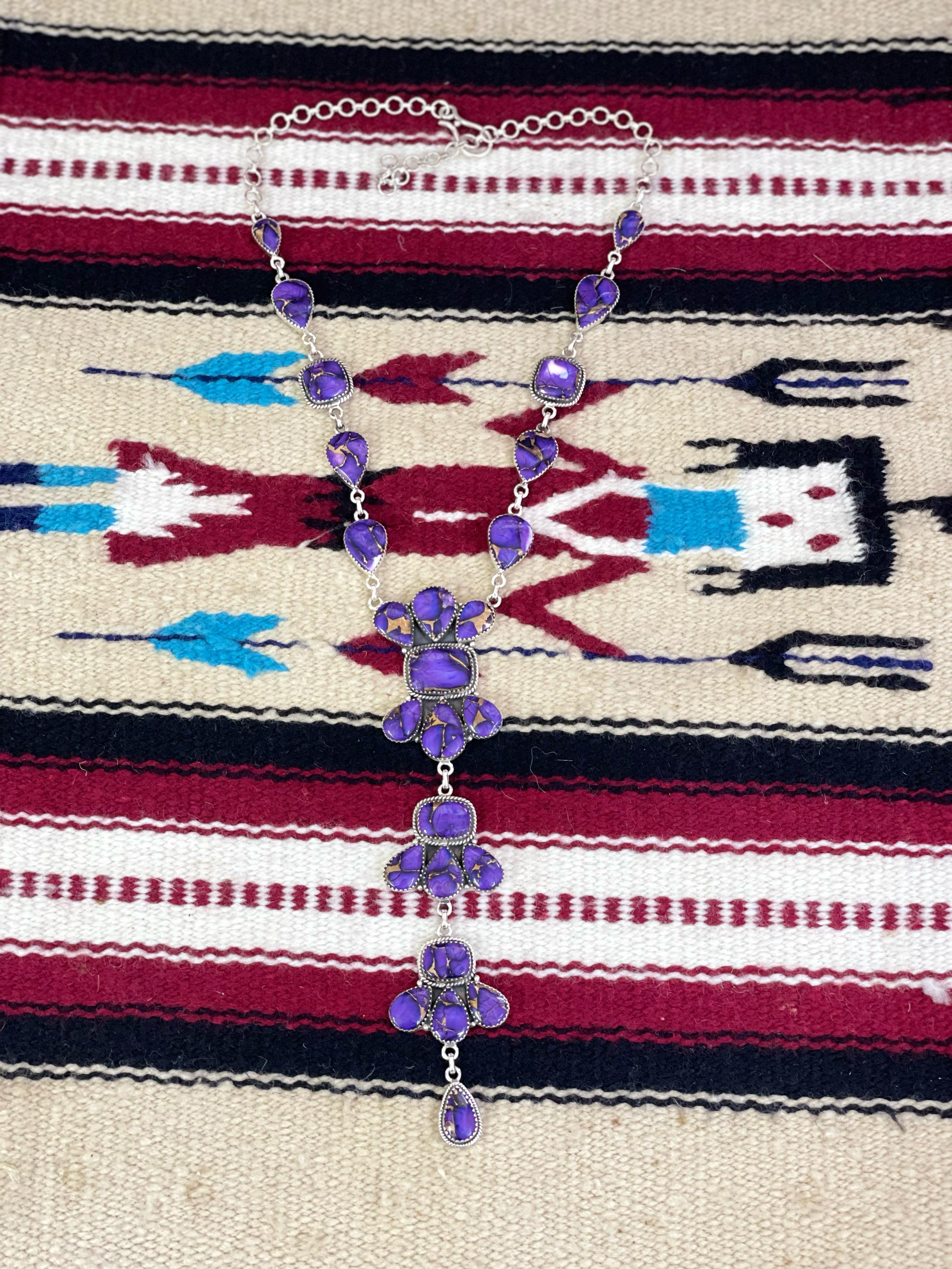 Handmade Sterling Silver Grape Dahlia Necklace with Signed Nizhoni