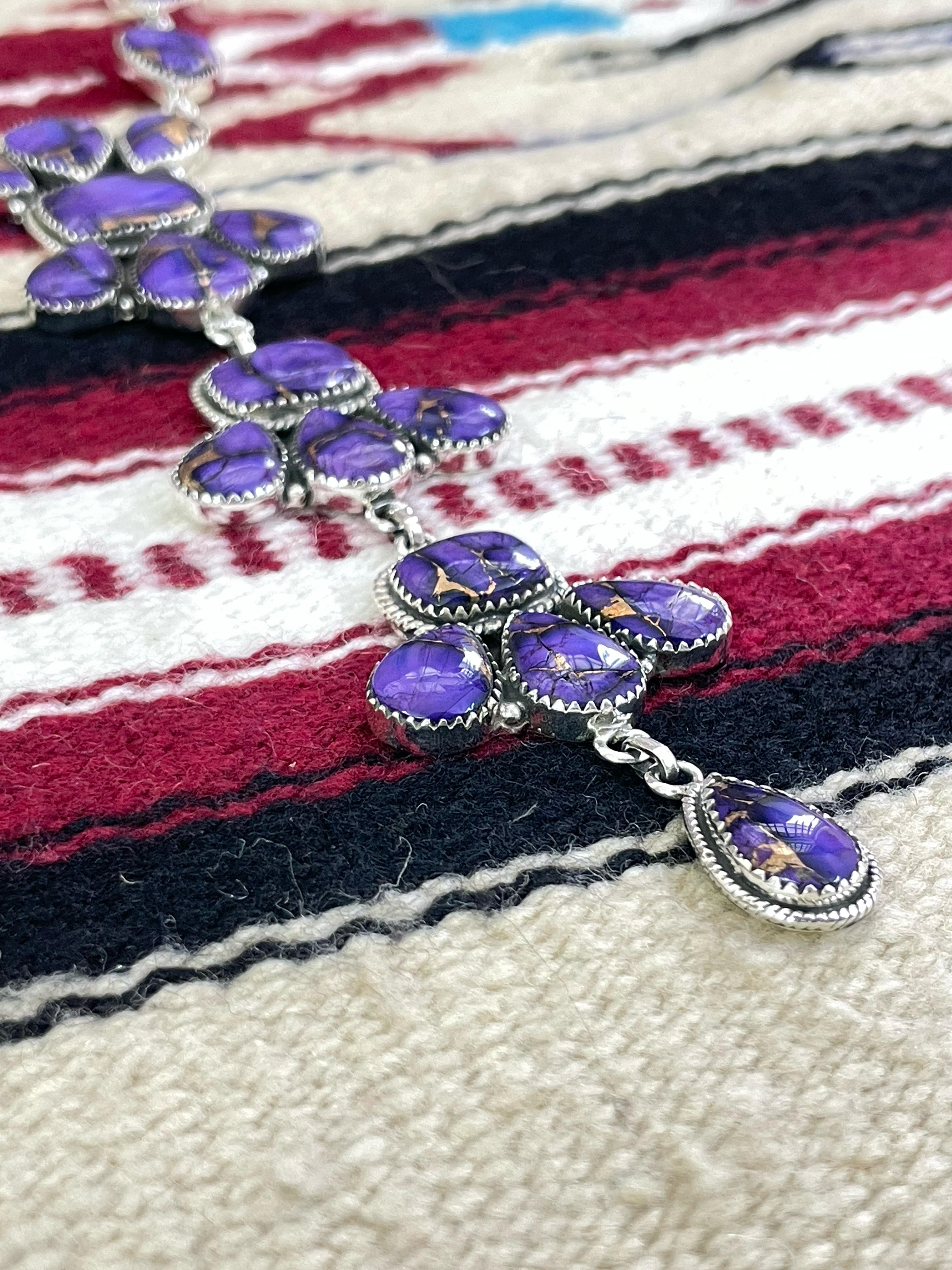 Handmade Sterling Silver Grape Dahlia Necklace with Signed Nizhoni