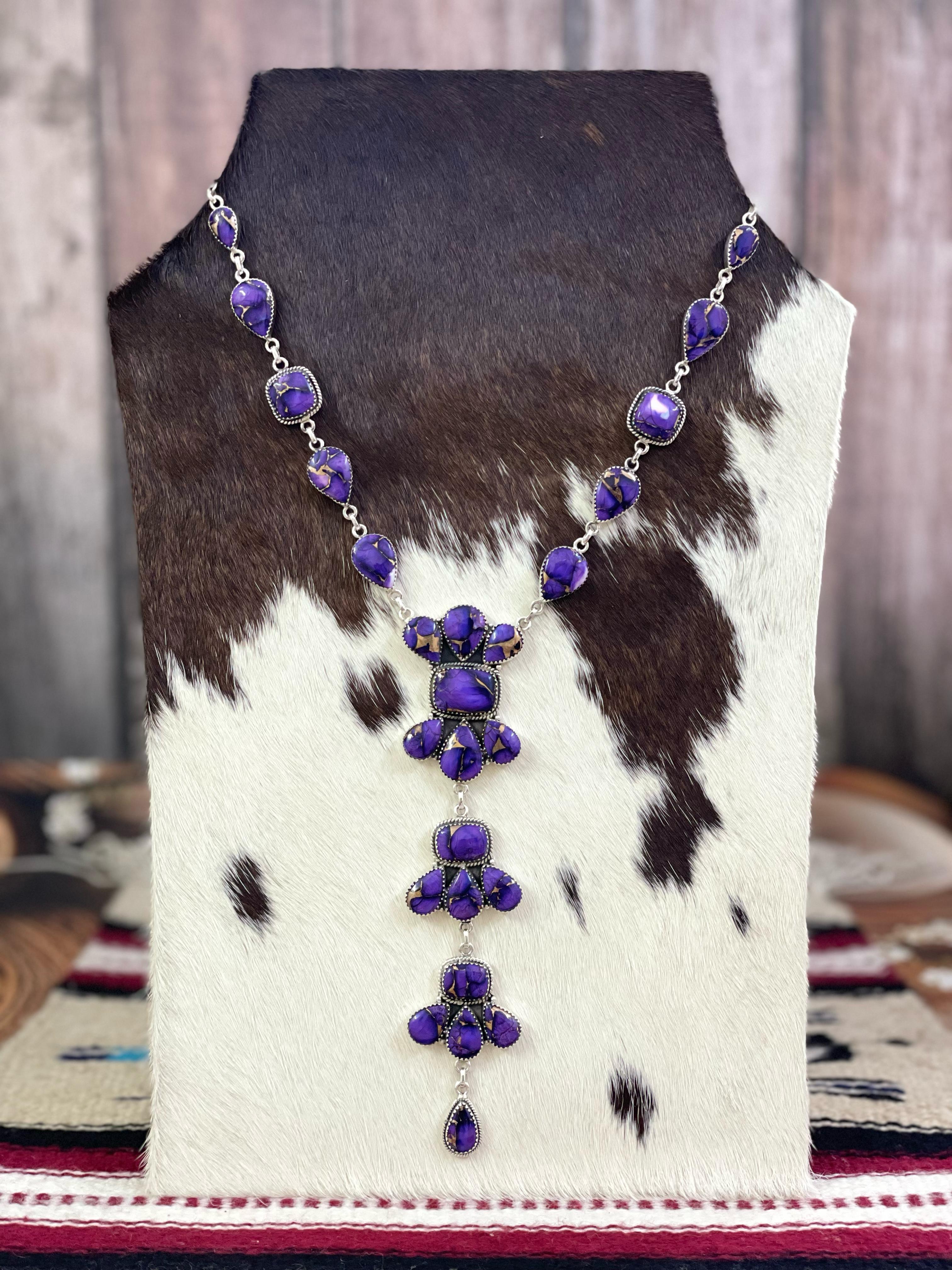 Handmade Sterling Silver Grape Dahlia Necklace with Signed Nizhoni