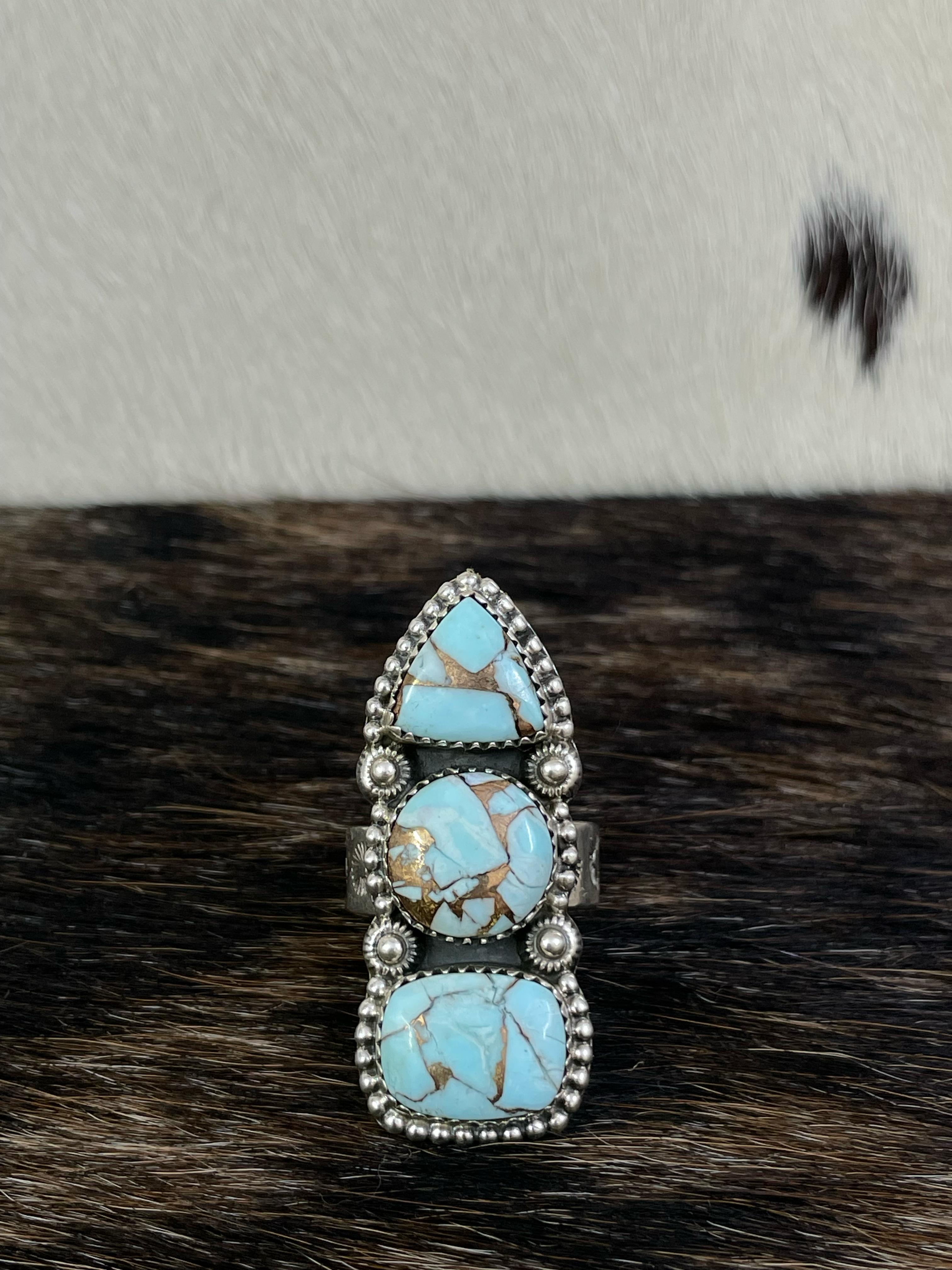 Handmade Sterling Silver Mint Dahlia Adjustable Ring with Signed Nizhoni