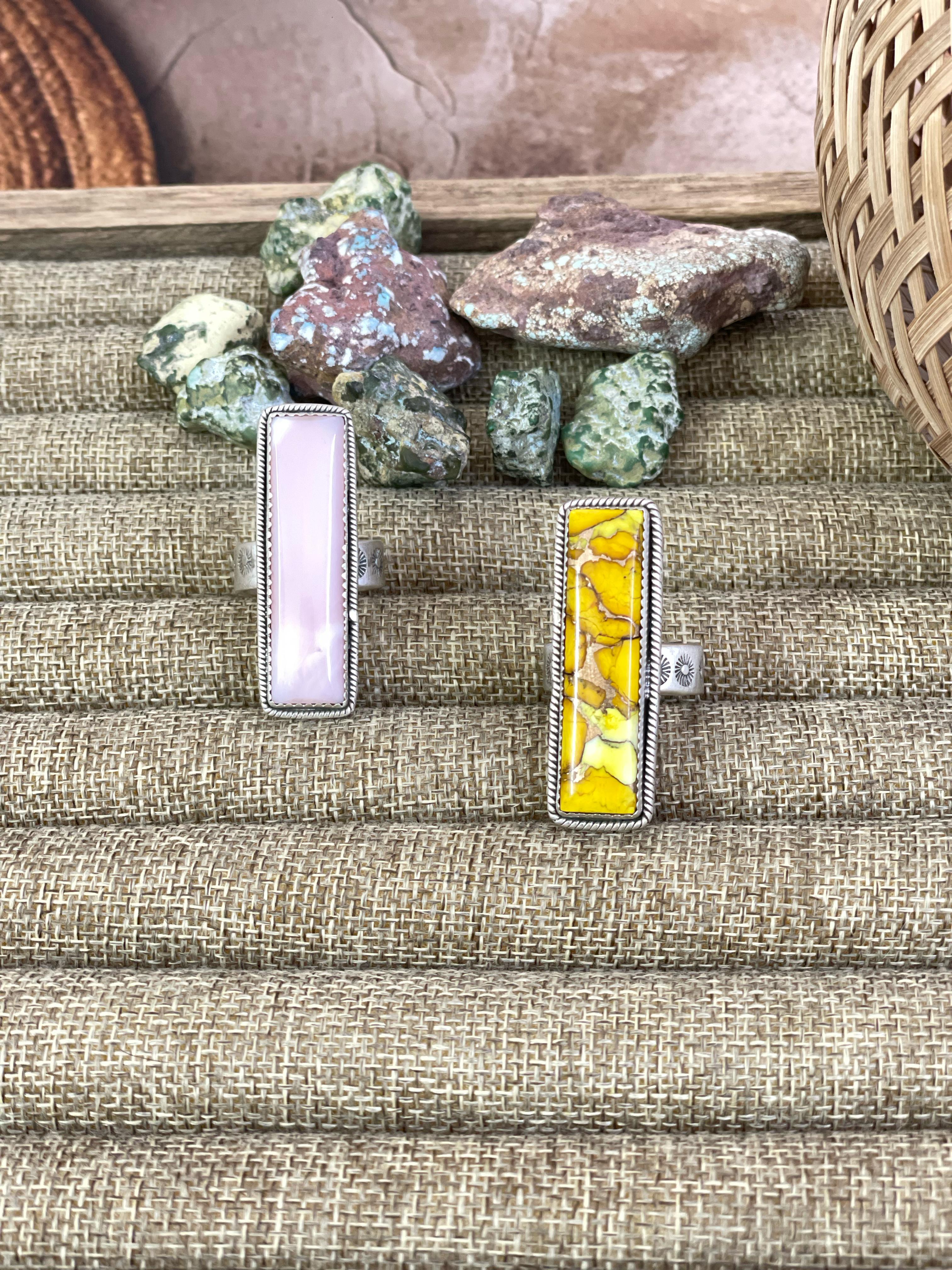 Handmade Sterling Silver Honey Dahlia, Pink Opal Adjustable Ring with Signed Nizhoni