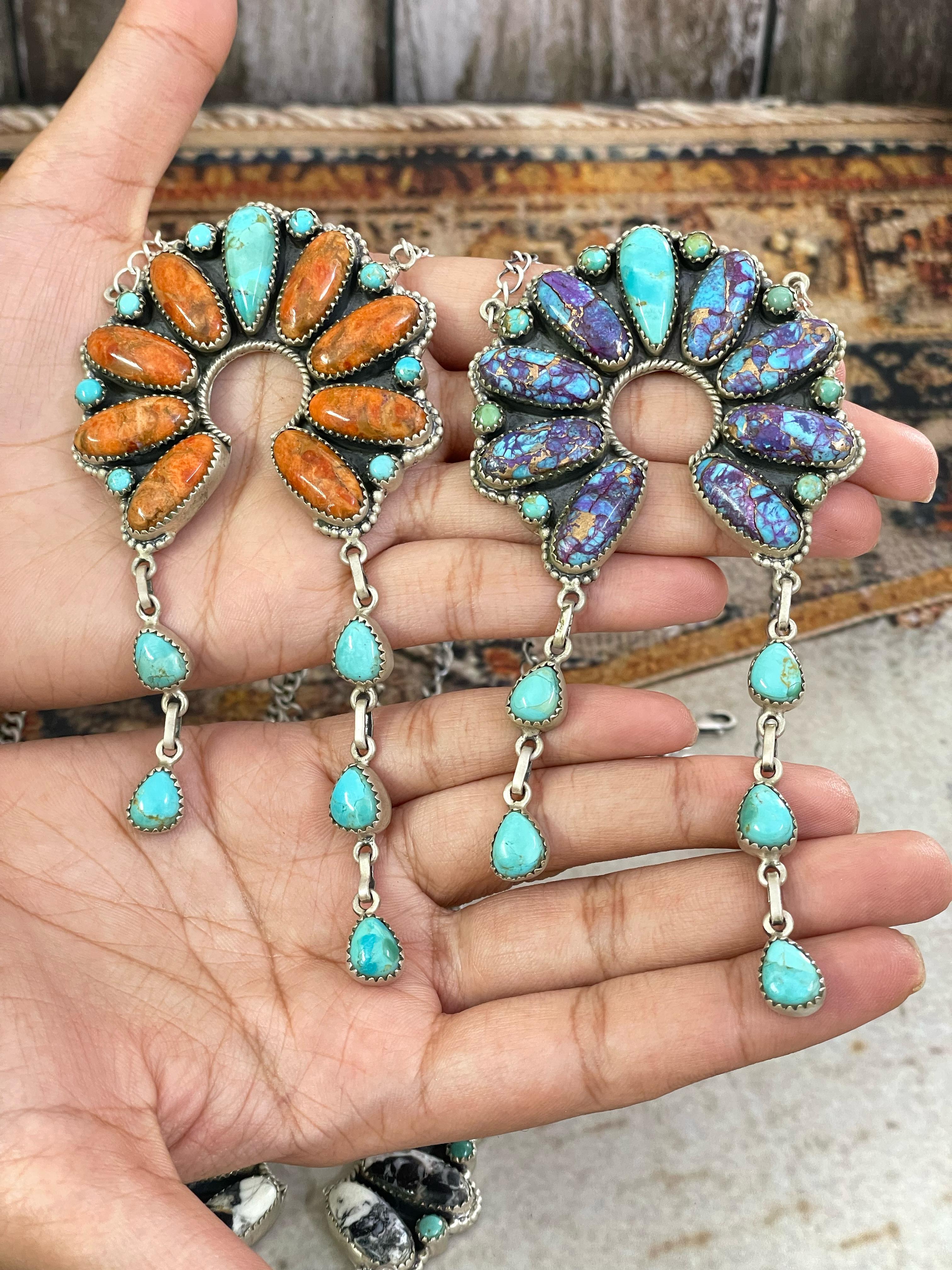 Handmade Sterling Silver Multi Stone Necklace with Signed Nizhoni