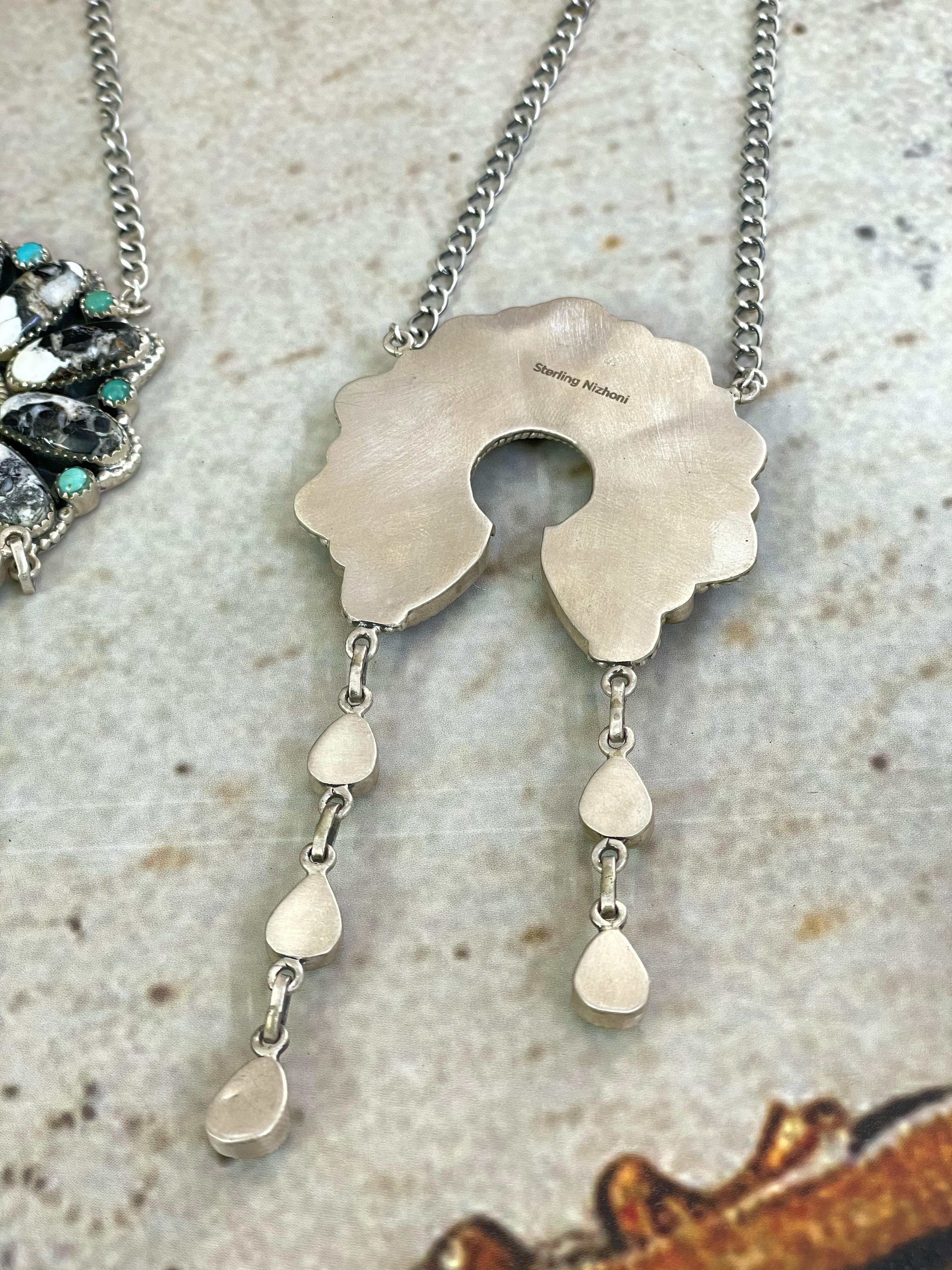 Handmade Sterling Silver Multi Stone Necklace with Signed Nizhoni
