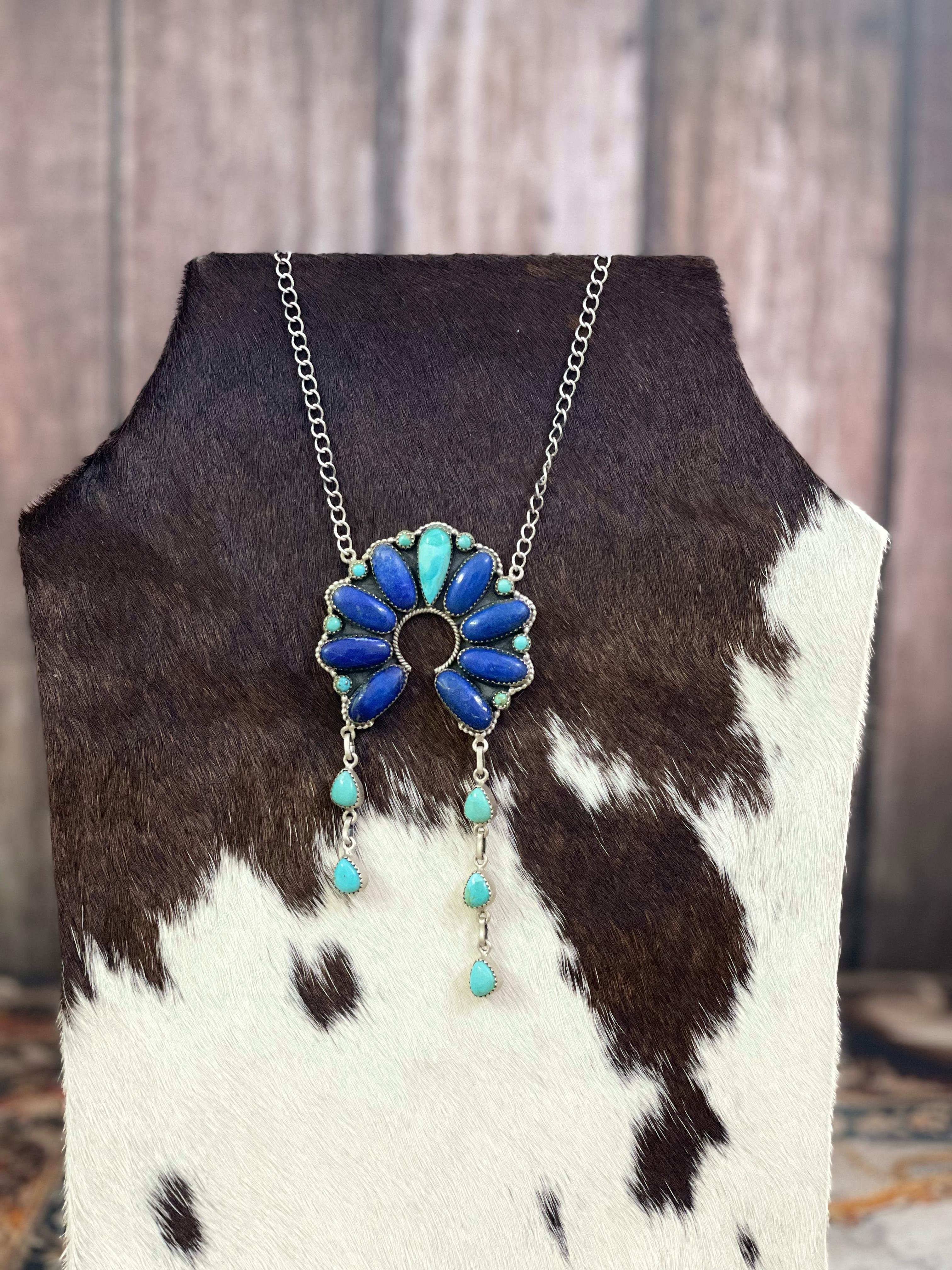 Handmade Sterling Silver Multi Stone Necklace with Signed Nizhoni