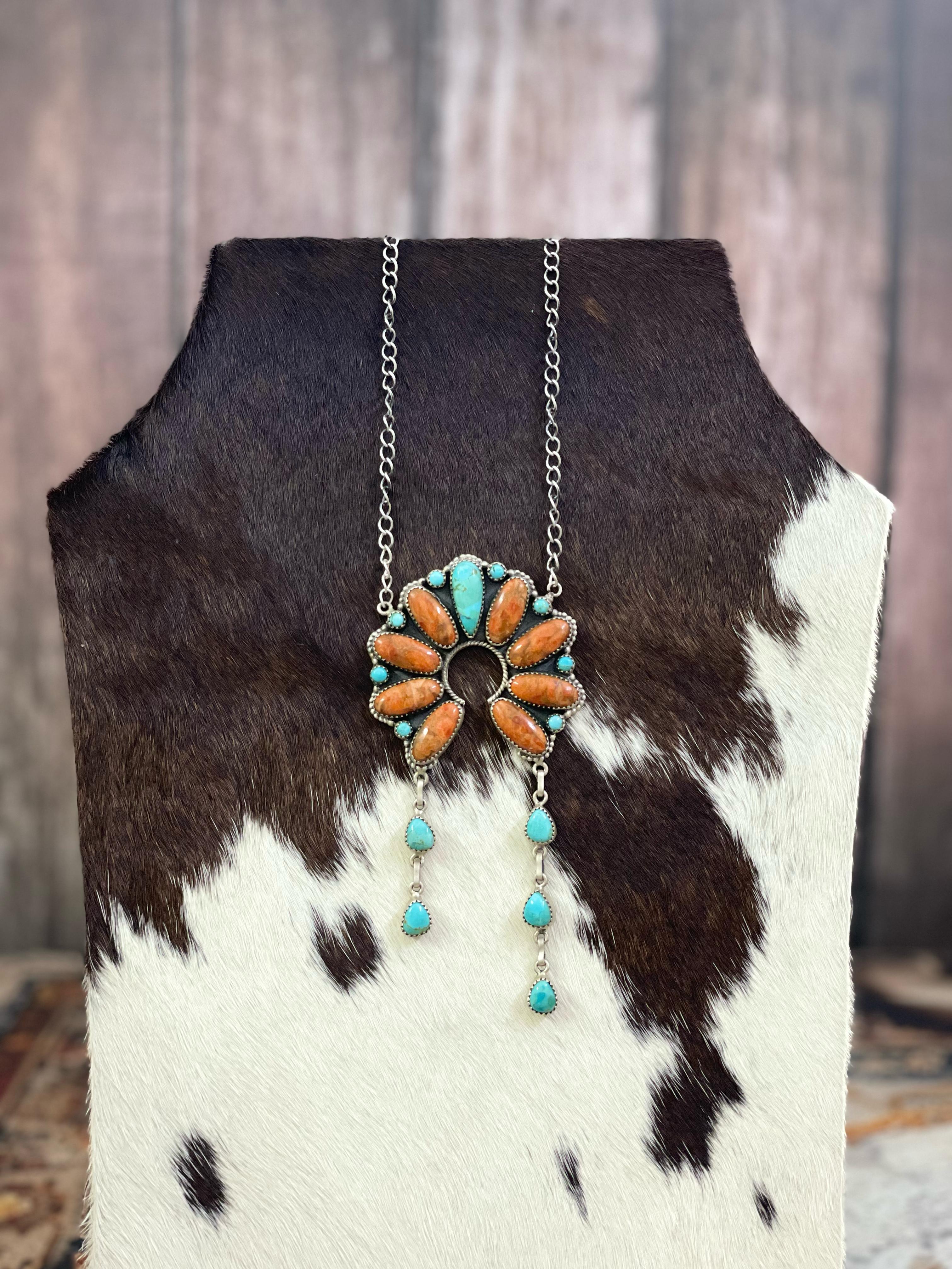 Handmade Sterling Silver Multi Stone Necklace with Signed Nizhoni