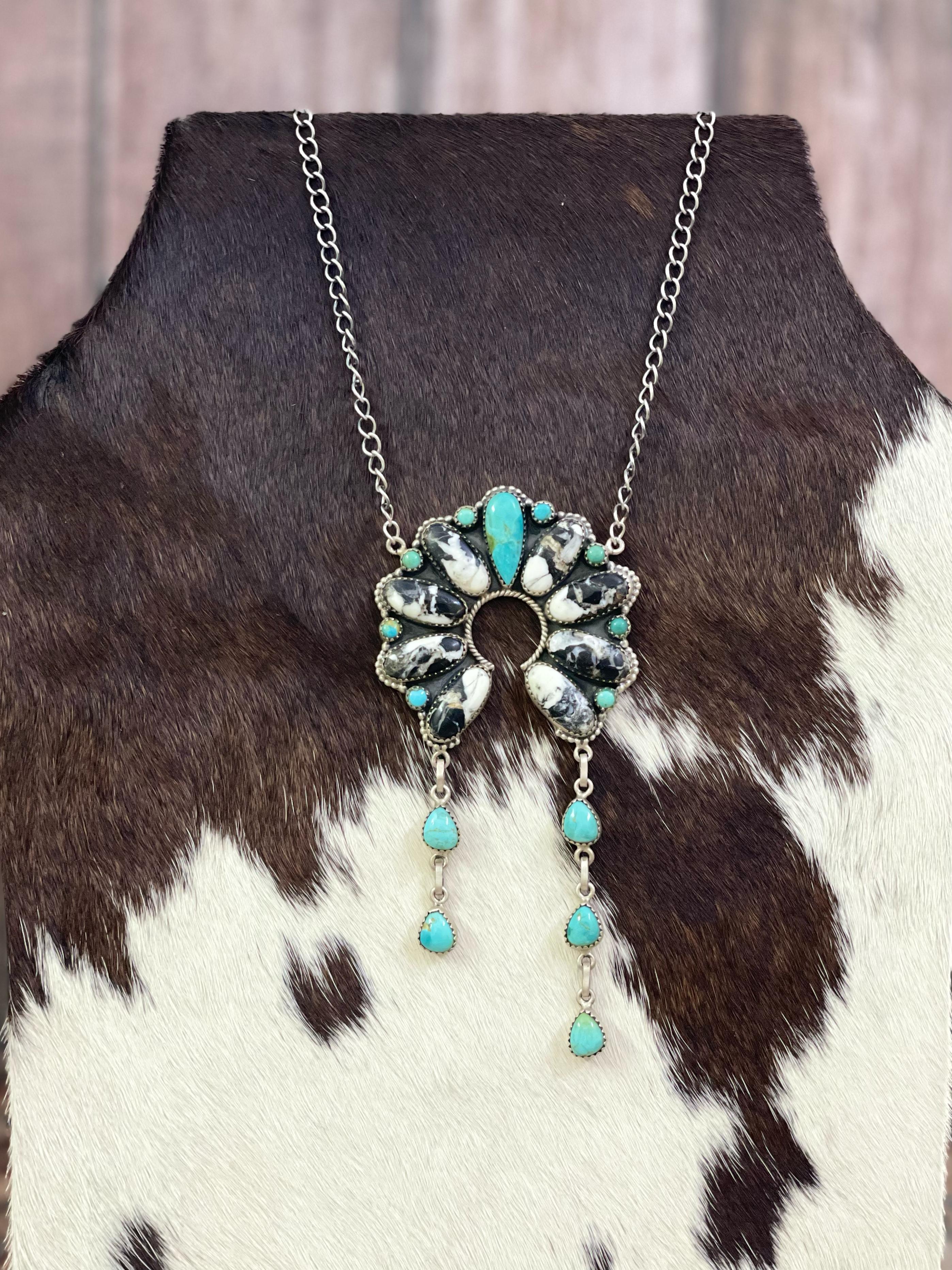 Handmade Sterling Silver Multi Stone Necklace with Signed Nizhoni